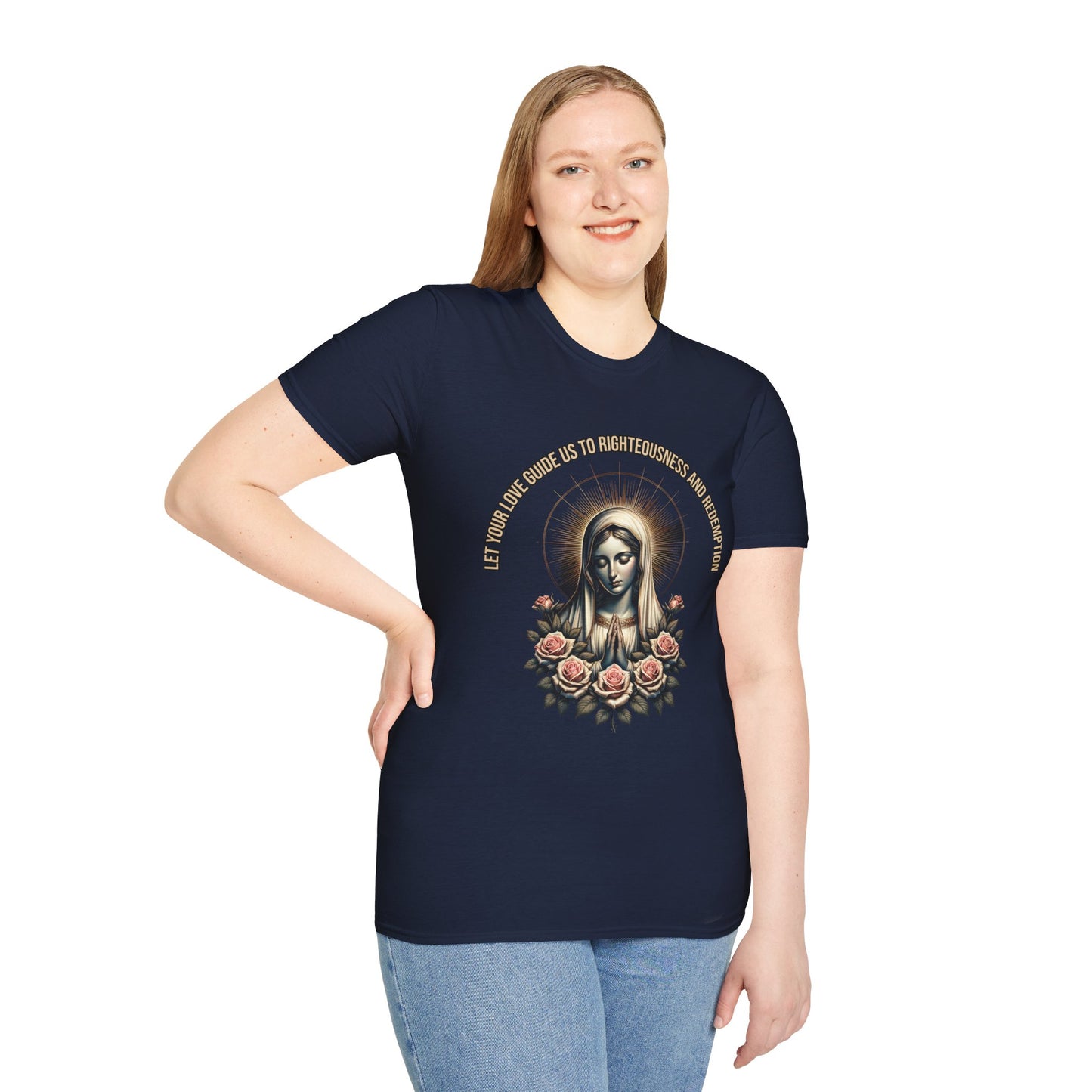 Virgin Mary Roses T-Shirt — 'Let Them Know We’re Be Kind And Gentle' Religious Tee