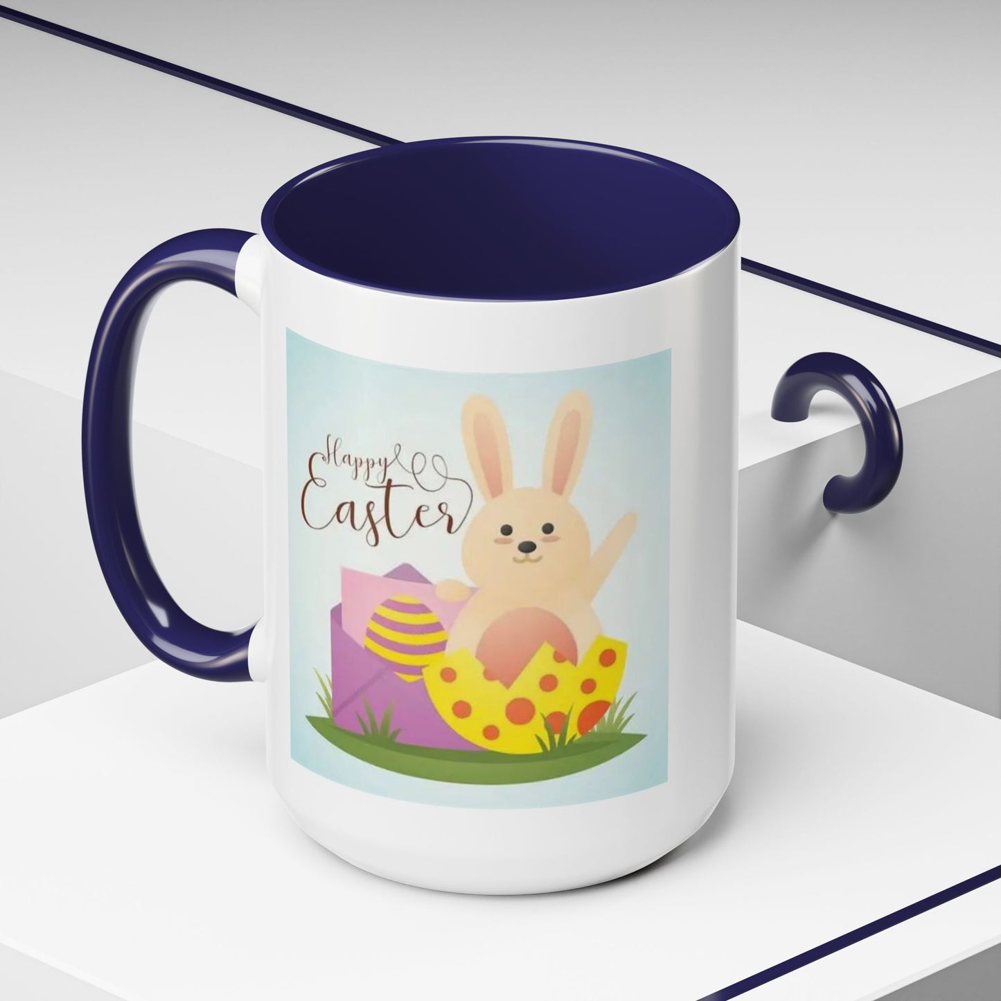 Easter Bunny Accent Coffee Mug – "Happy Easter" Spring Bunny & Egg Design (11/15oz)