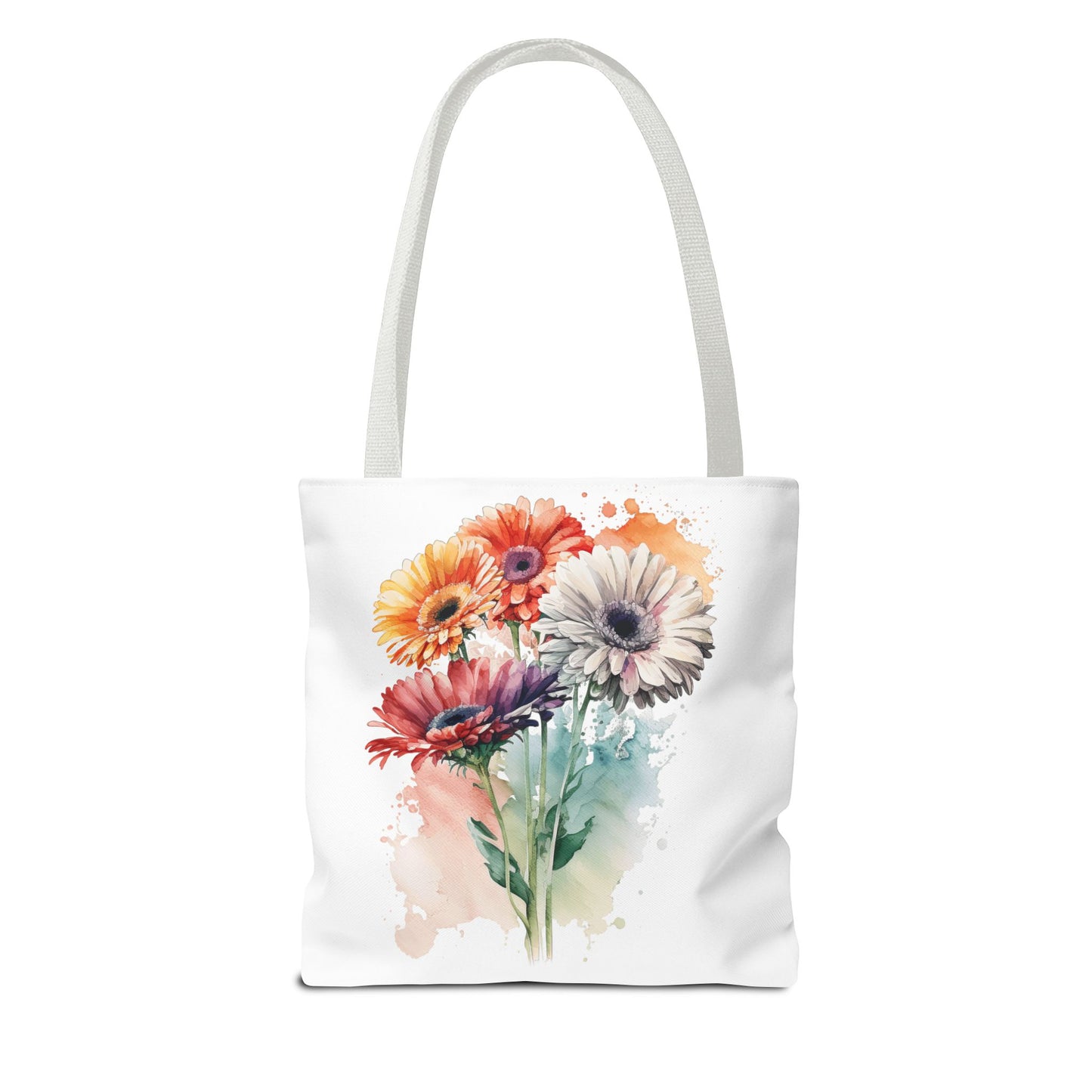 Floral Watercolor Tote Bag — Colorful Gerbera Bouquet All-Over Print