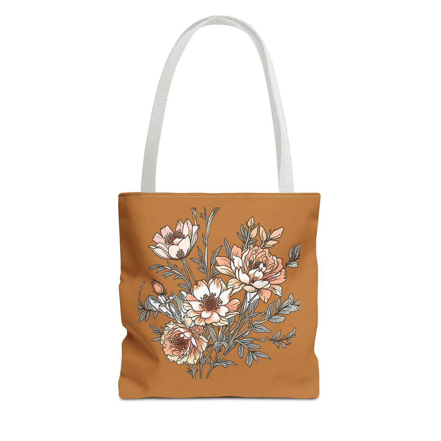 Floral Bouquet Tote Bag — Vintage Rust Floral Canvas Tote