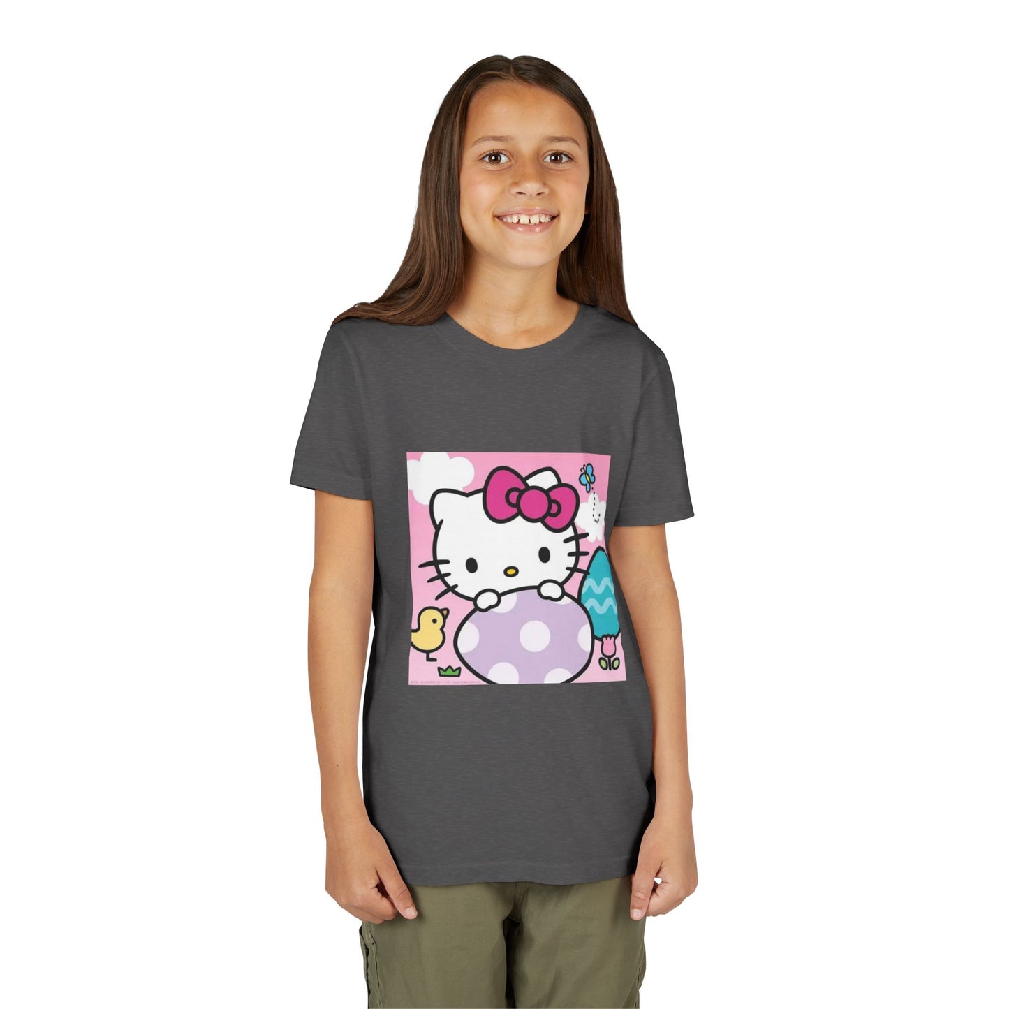 Hello Kitty Easter Youth Tee — Cute Bunny & Eggs Spring Shirt