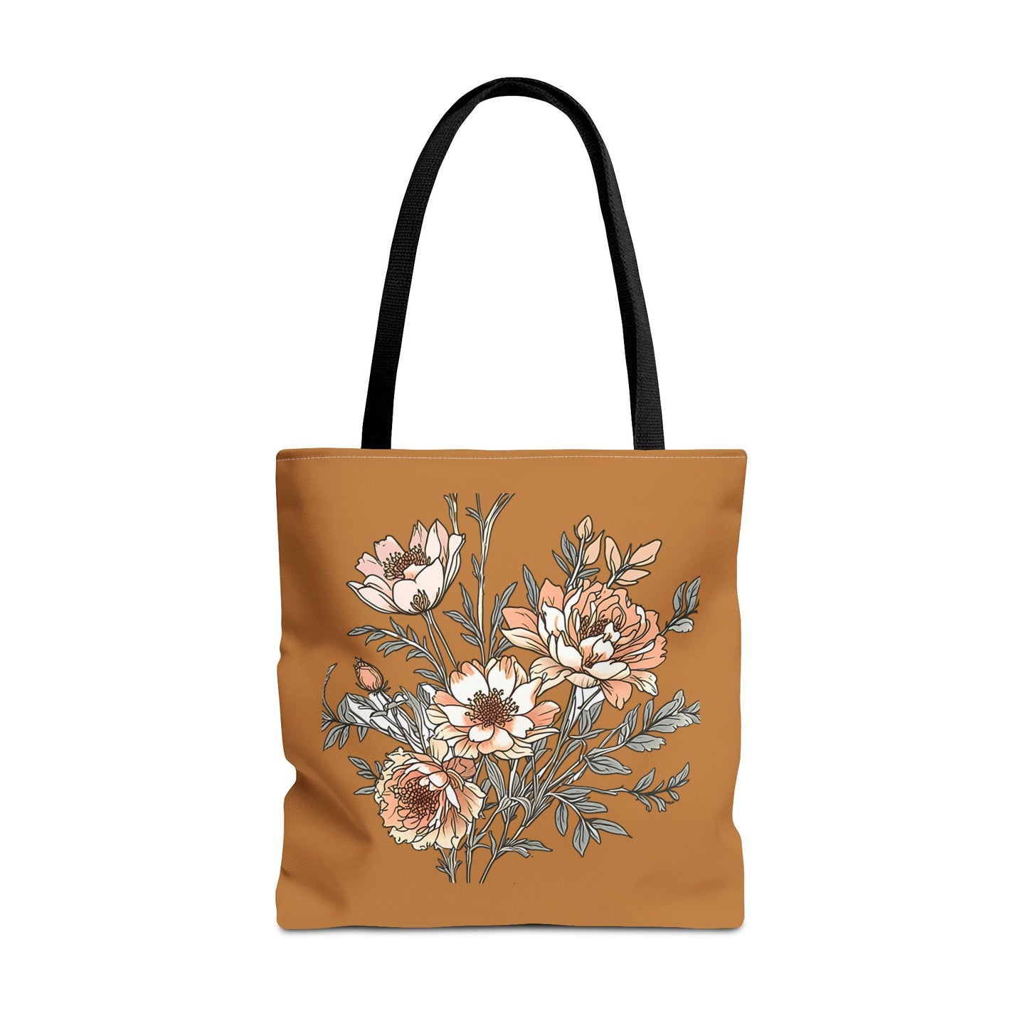Floral Bouquet Tote Bag — Vintage Rust Floral Canvas Tote
