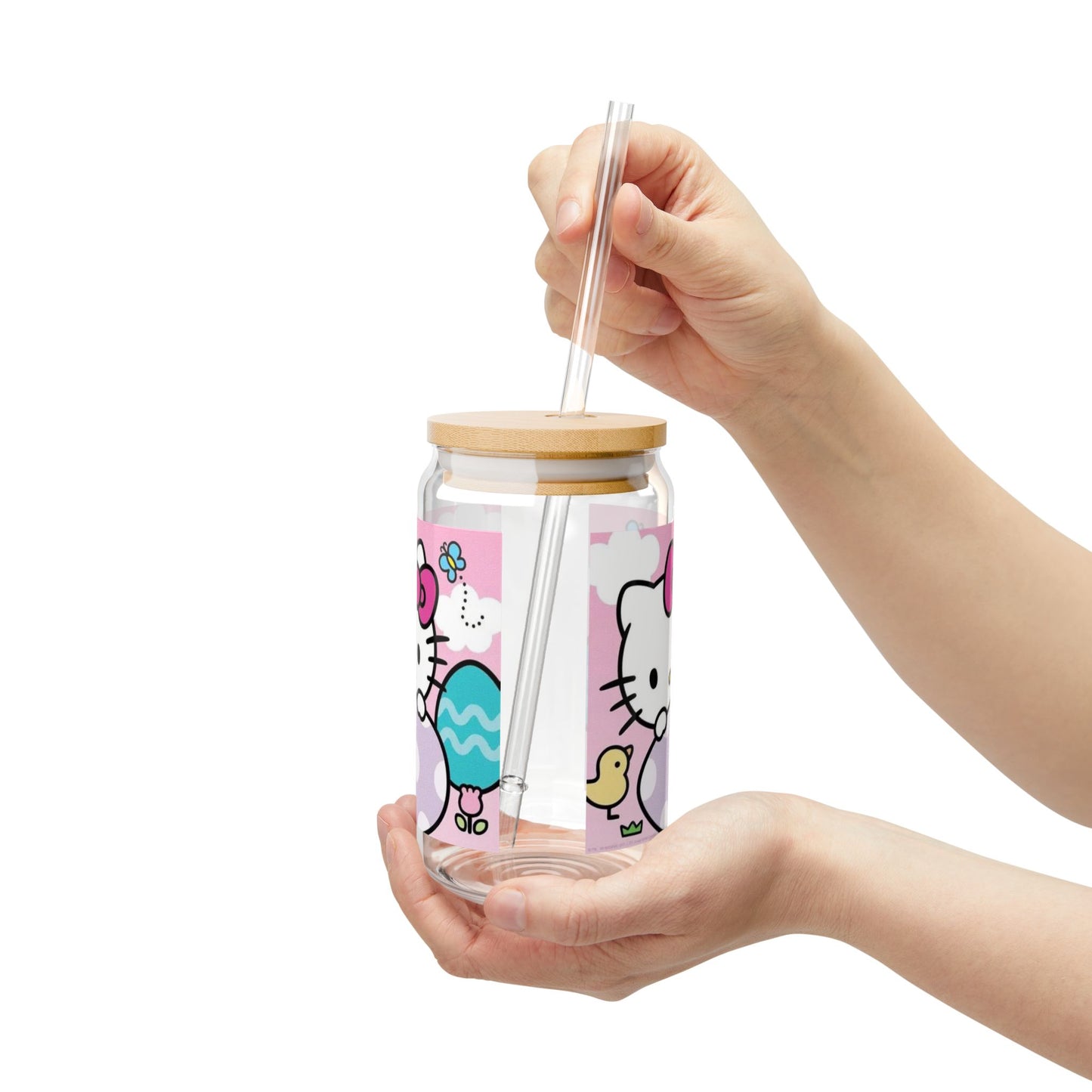 Hello Kitty Easter Sipper Glass 16oz — Cute Bunny & Egg Reusable Straw Tumbler