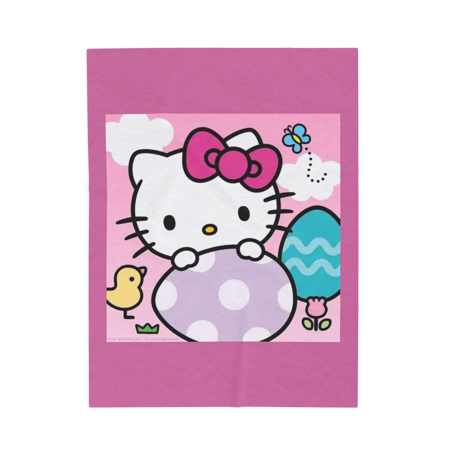 Hello Kitty Easter Velveteen Plush Blanket – Cute Pink Bunny & Egg Holiday Throw