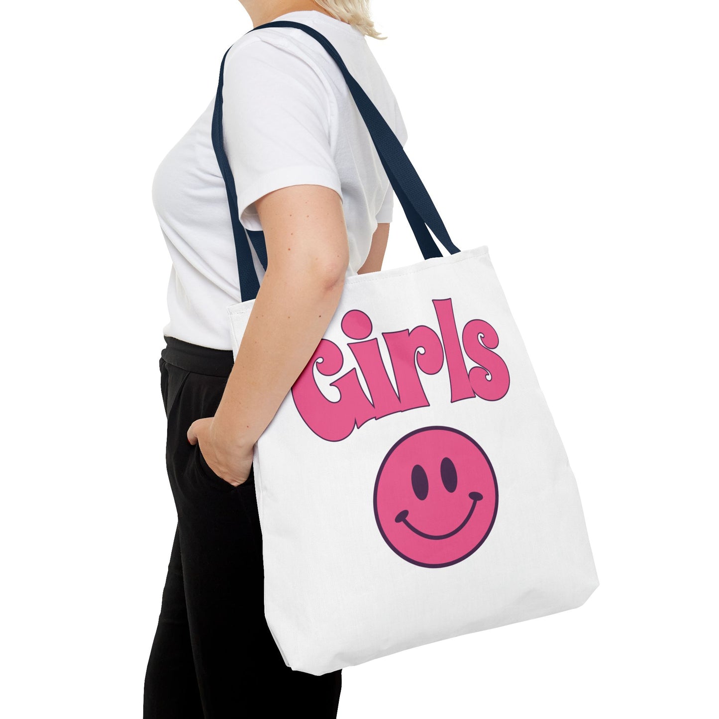 Girls Pink Smile Tote Bag — Cute Retro Smiley Shopper