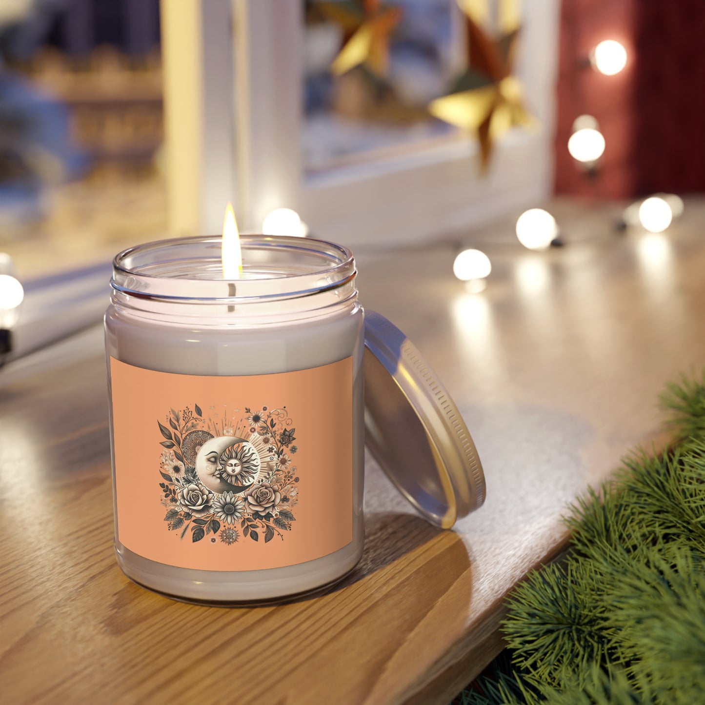 Vintage Moon & Florals Soy Candle — 9oz Scented Jar with White Lid