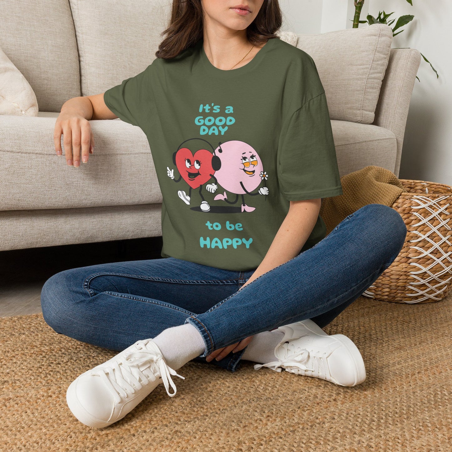 It's a Good Day to Be Happy T-Shirt — Cute Heart & Smile Graphic Tee