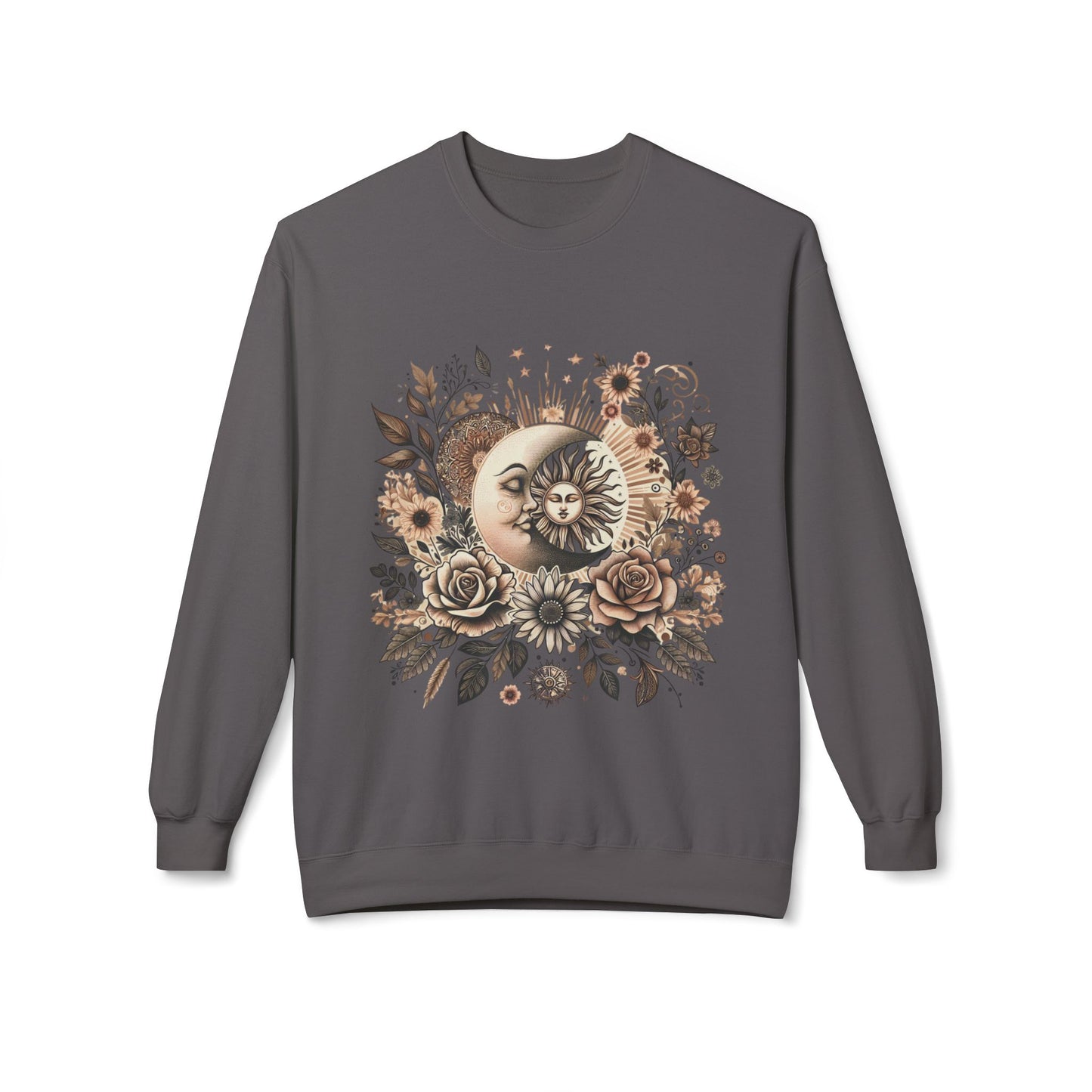 Celestial Sun & Moon Floral Crewneck Sweatshirt