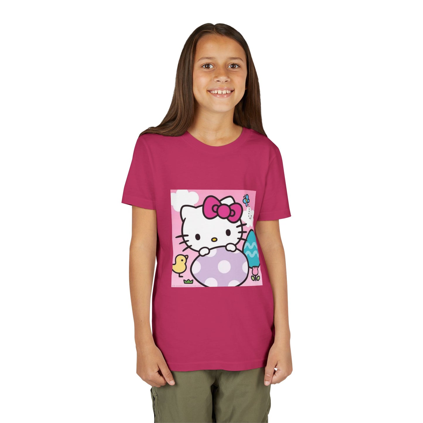 Hello Kitty Easter Youth Tee — Cute Bunny & Eggs Spring Shirt