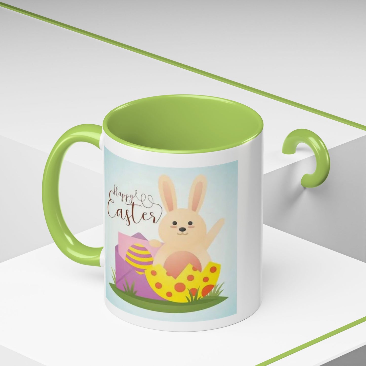 Easter Bunny Accent Coffee Mug – "Happy Easter" Spring Bunny & Egg Design (11/15oz)