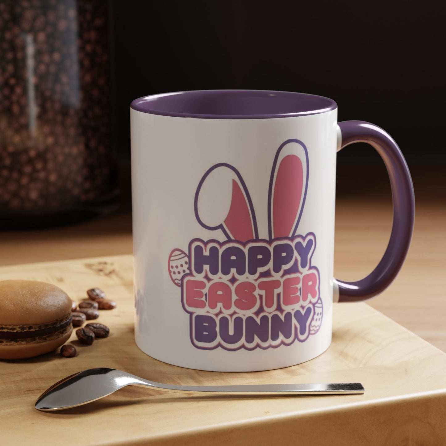 Happy Easter Bunny Accent Coffee Mug — Pink Interior 11/15oz, Cute Holiday Gift