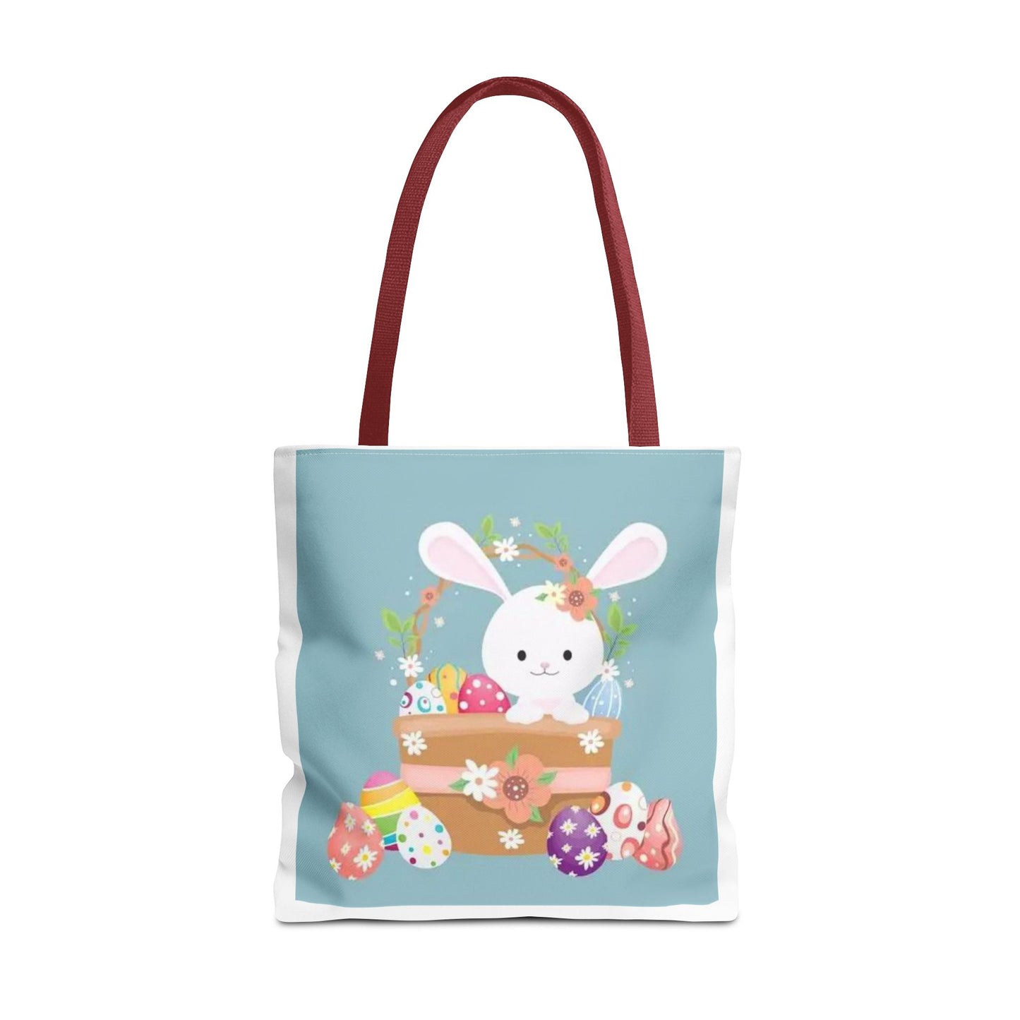 Easter Bunny Tote Bag — Cute Floral Bunny with Painted Eggs All-Over Print