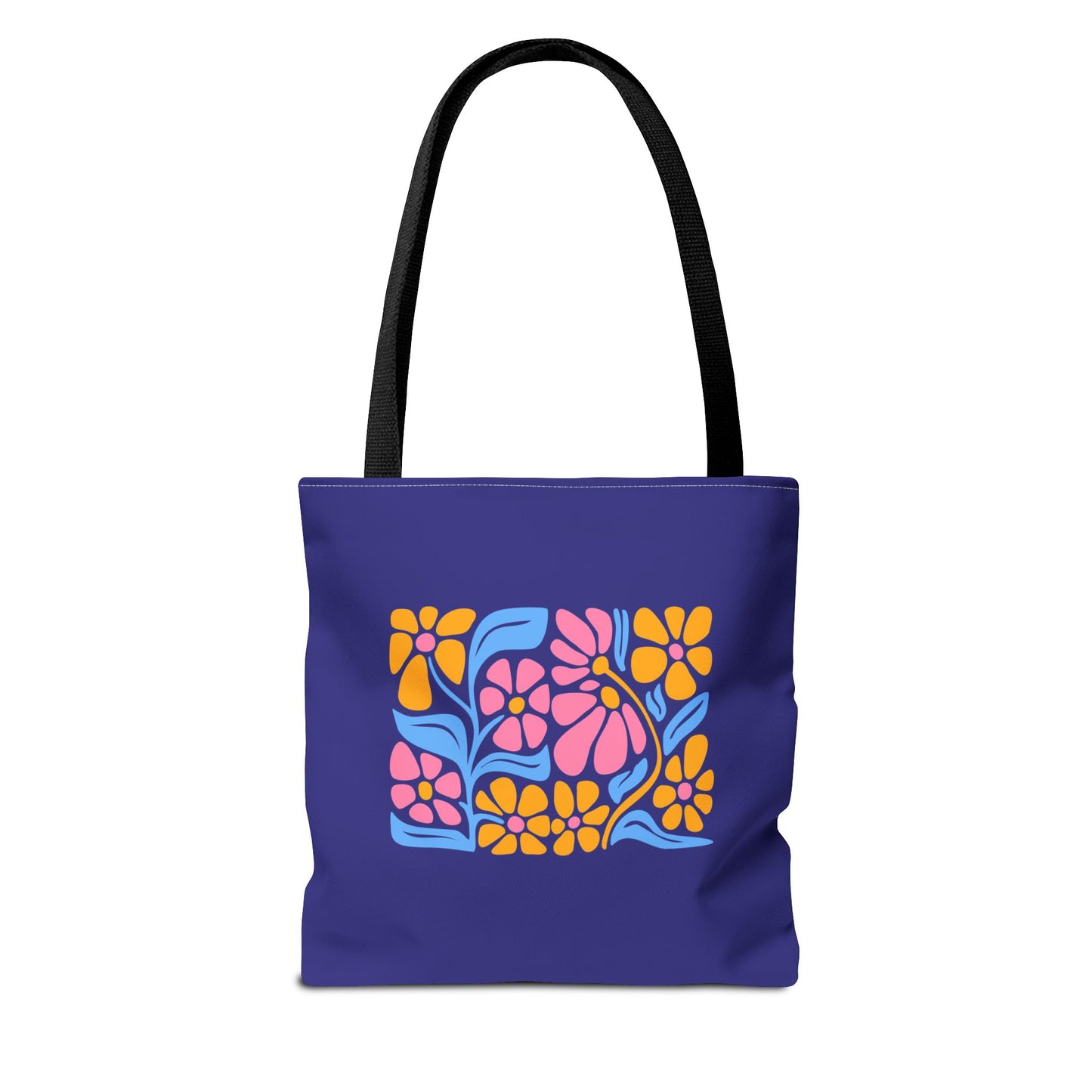Floral Pop Tote Bag — Bright Retro Flower Pattern on Purple