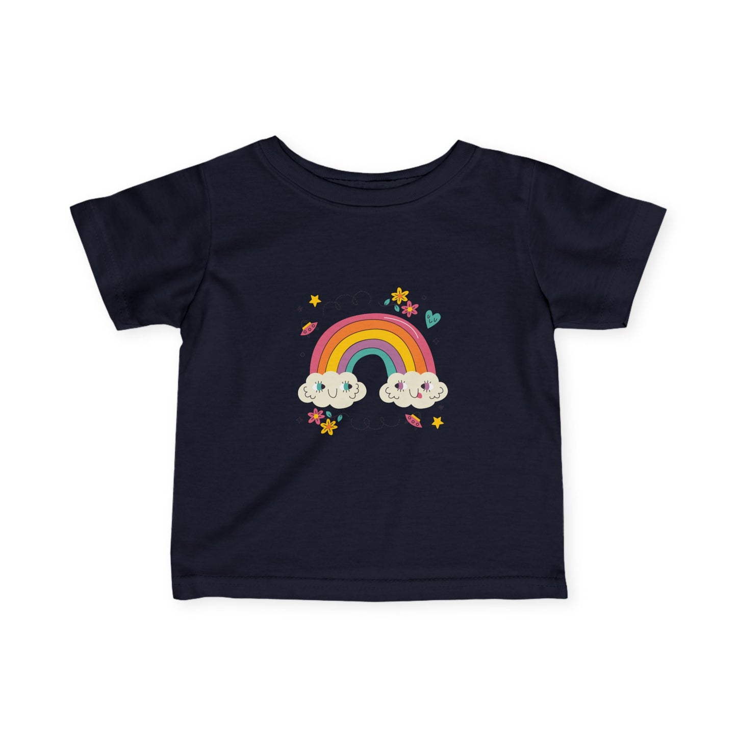Infant Rainbow Tee – Cute Smiling Clouds & Stars Baby Shirt