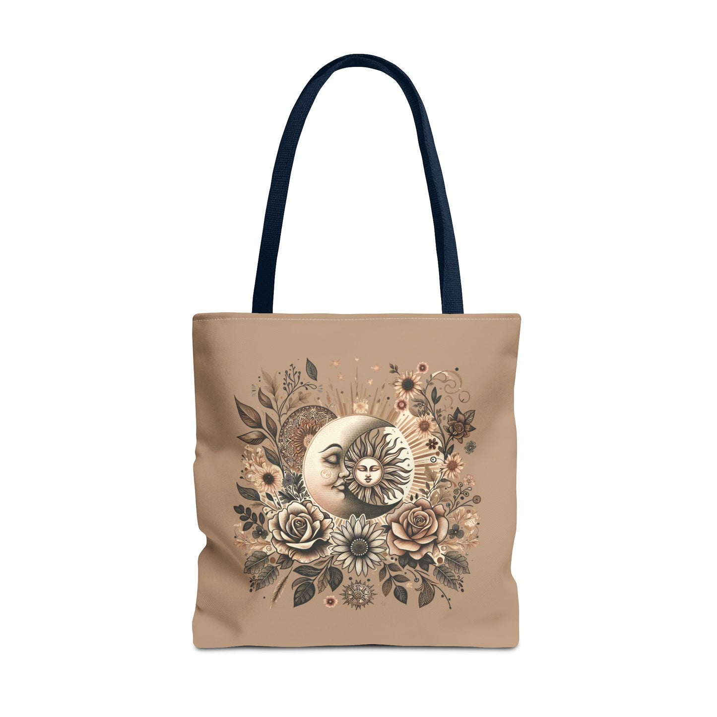 Celestial Sun & Moon Floral Tote Bag — Boho Vintage Astrology Beach Bag