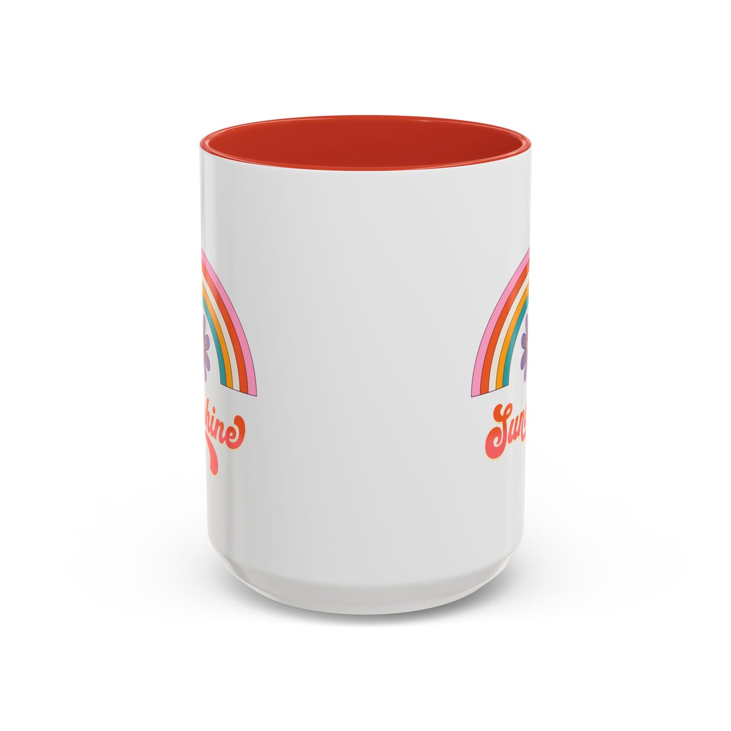 Sunshine Rainbow Accent Coffee Mug — Retro Flower 70s Vibe