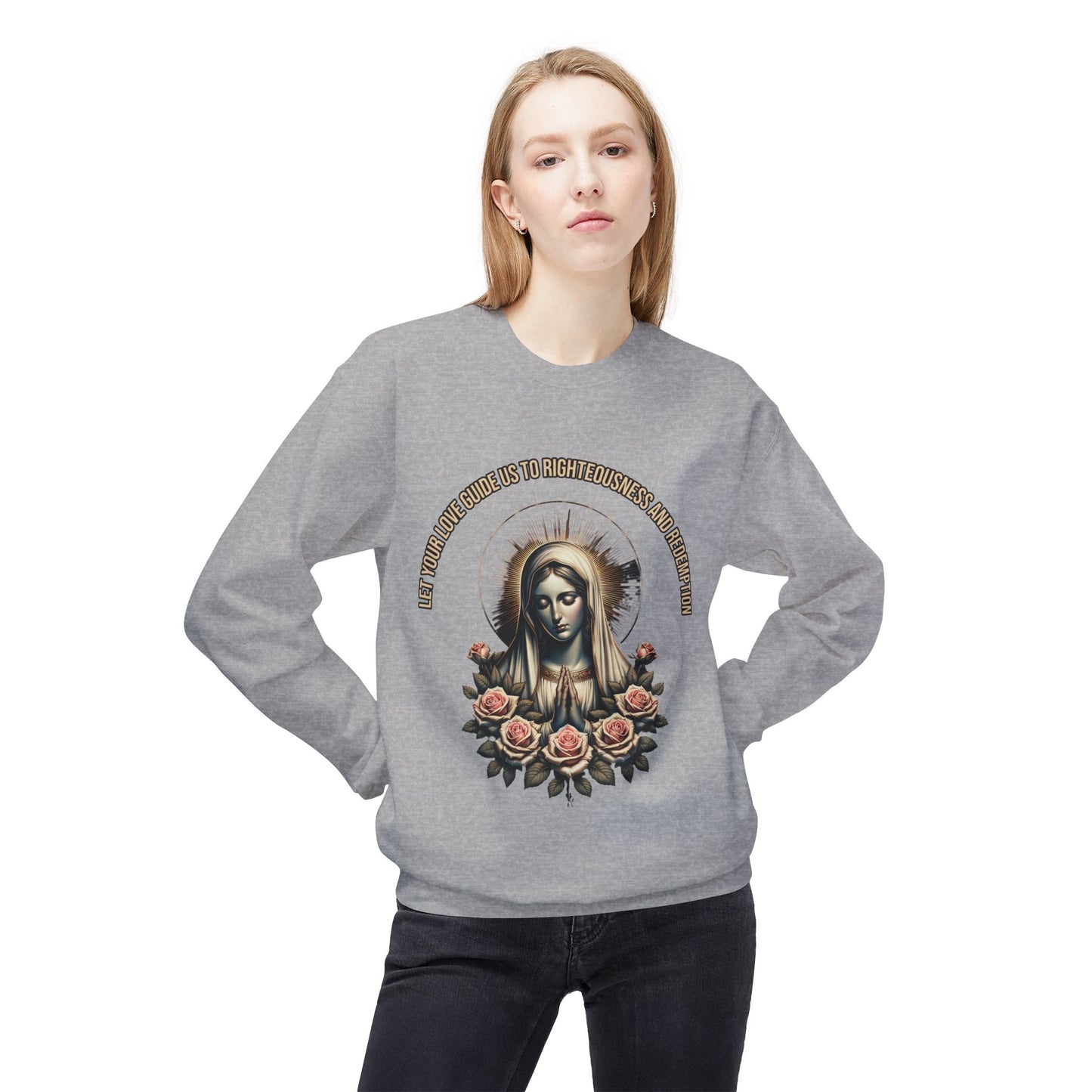 Virgin Mary Floral Sweatshirt — 'She Will Be Comfort For Those Who Mourn' Religious Crewneck