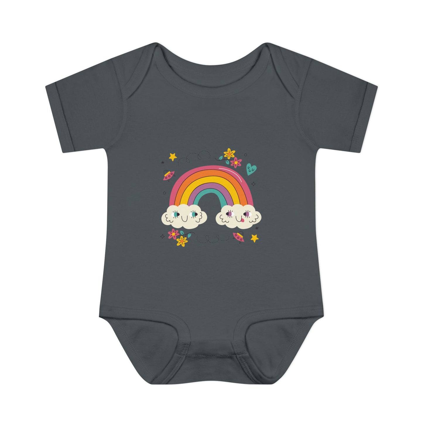 Baby Bodysuit — Cute Rainbow with Smiling Clouds Infant Onesie
