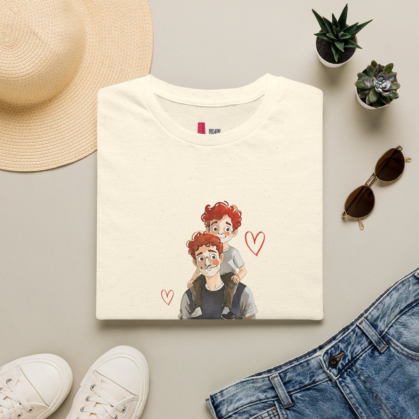 Dad and Son Cartoon Portrait T-Shirt — Cute Father’s Day Gift