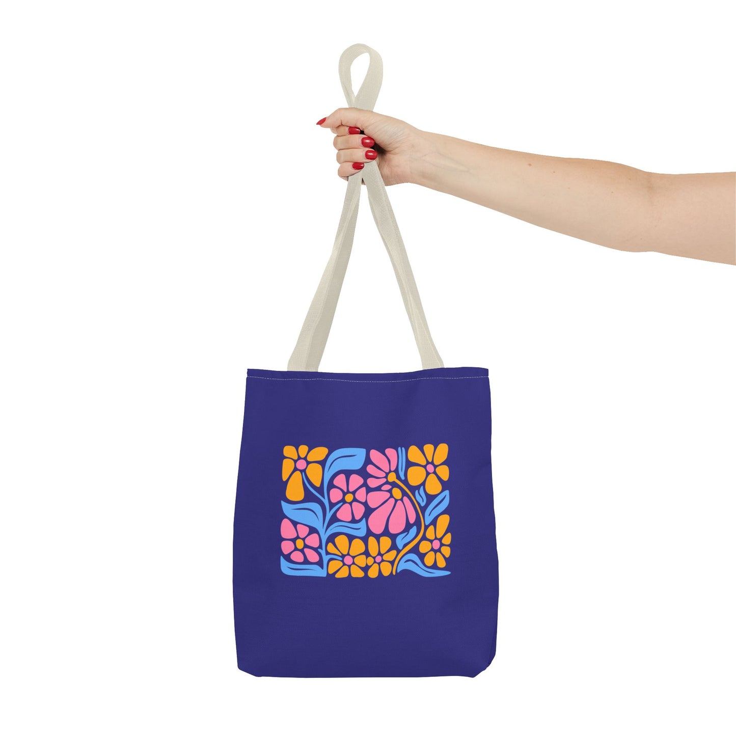 Floral Pop Tote Bag — Bright Retro Flower Pattern on Purple