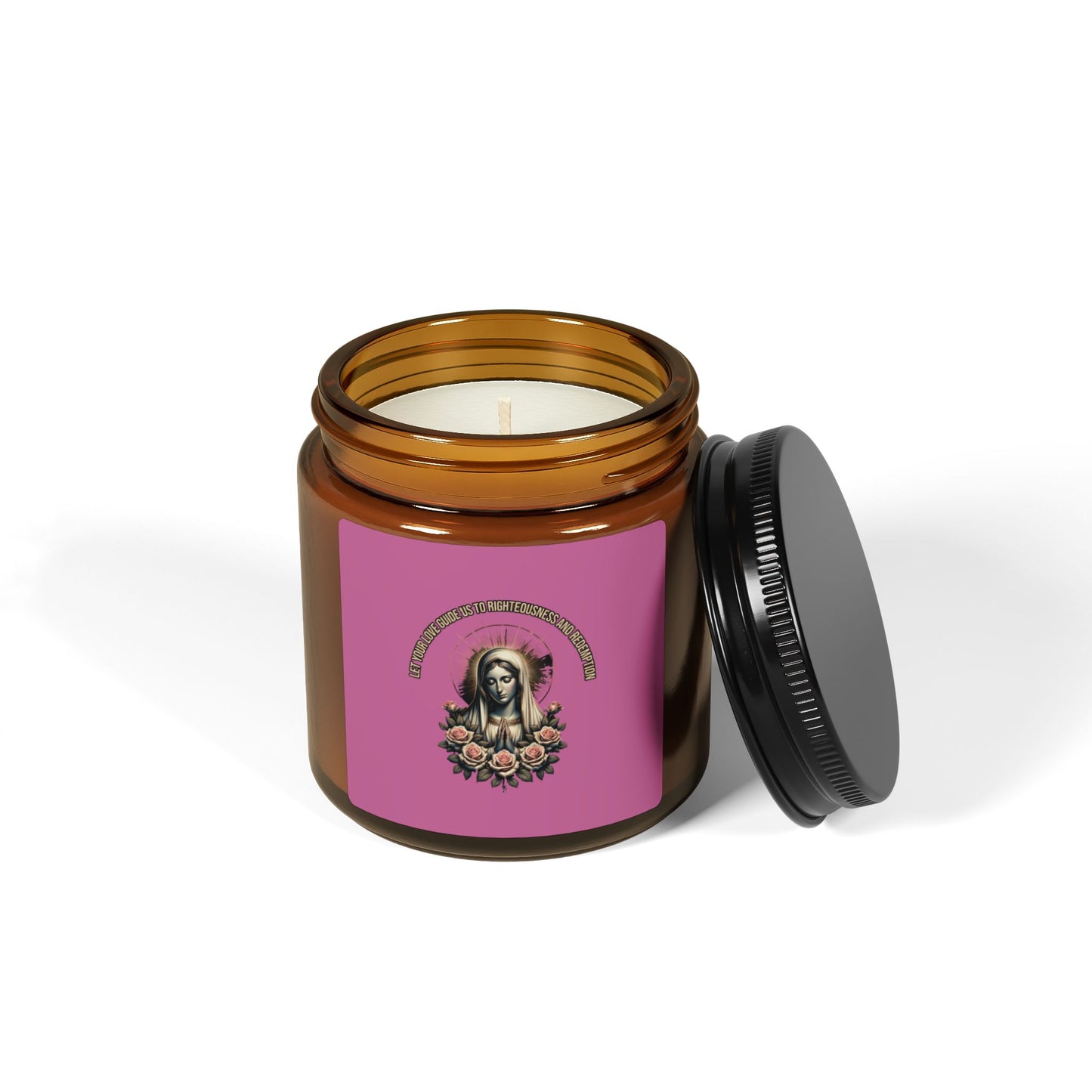 Virgin Mary Soy Candle — Amber Jar Scented Candle with Roses (Multi-Size)