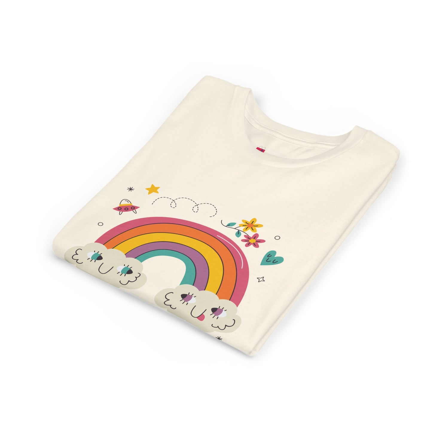 Youth Rainbow Tee — Cute Smiling Clouds & Rainbow Kids Shirt
