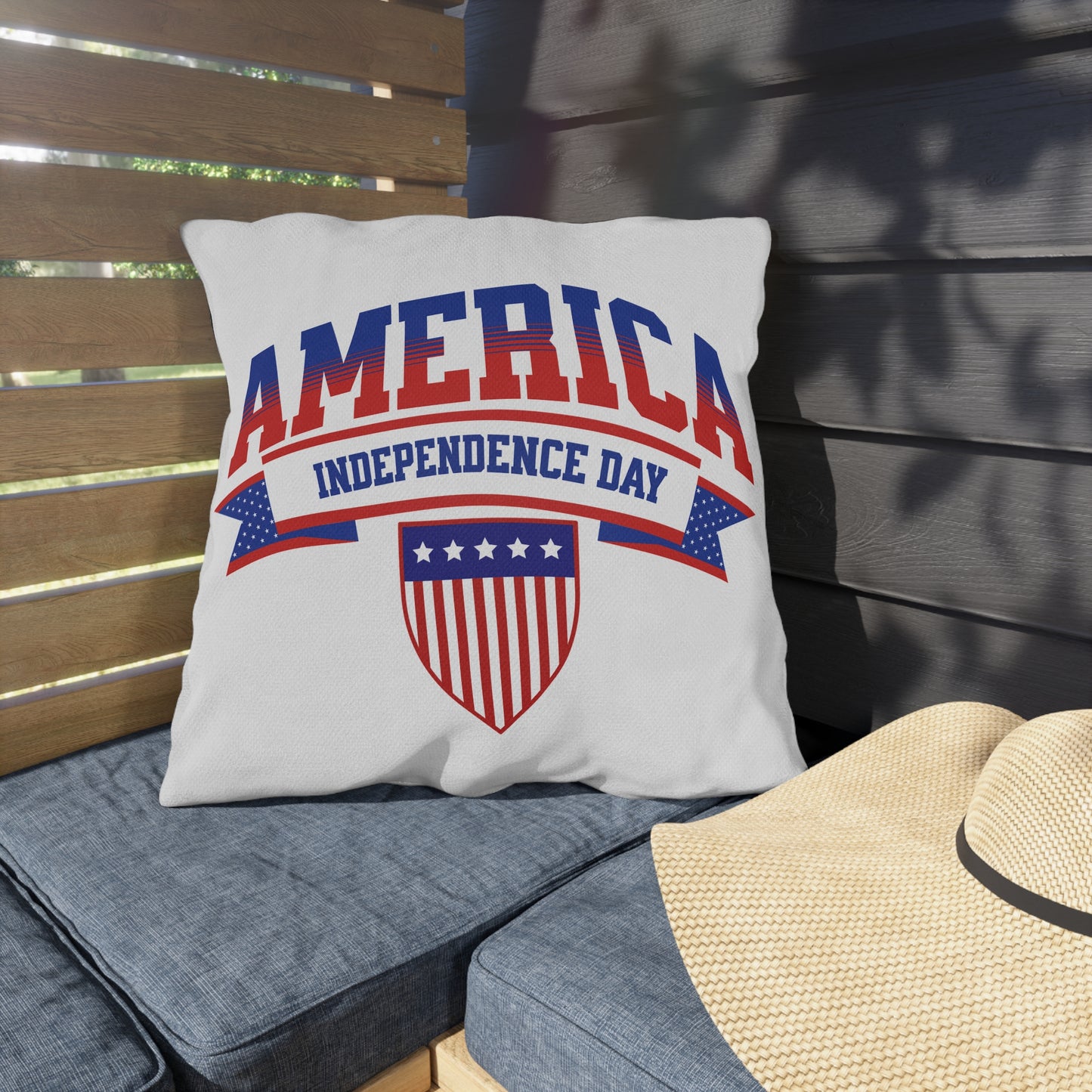 Independence Day America Outdoor Pillow — Patriotic Red, White & Blue Accent Cushion