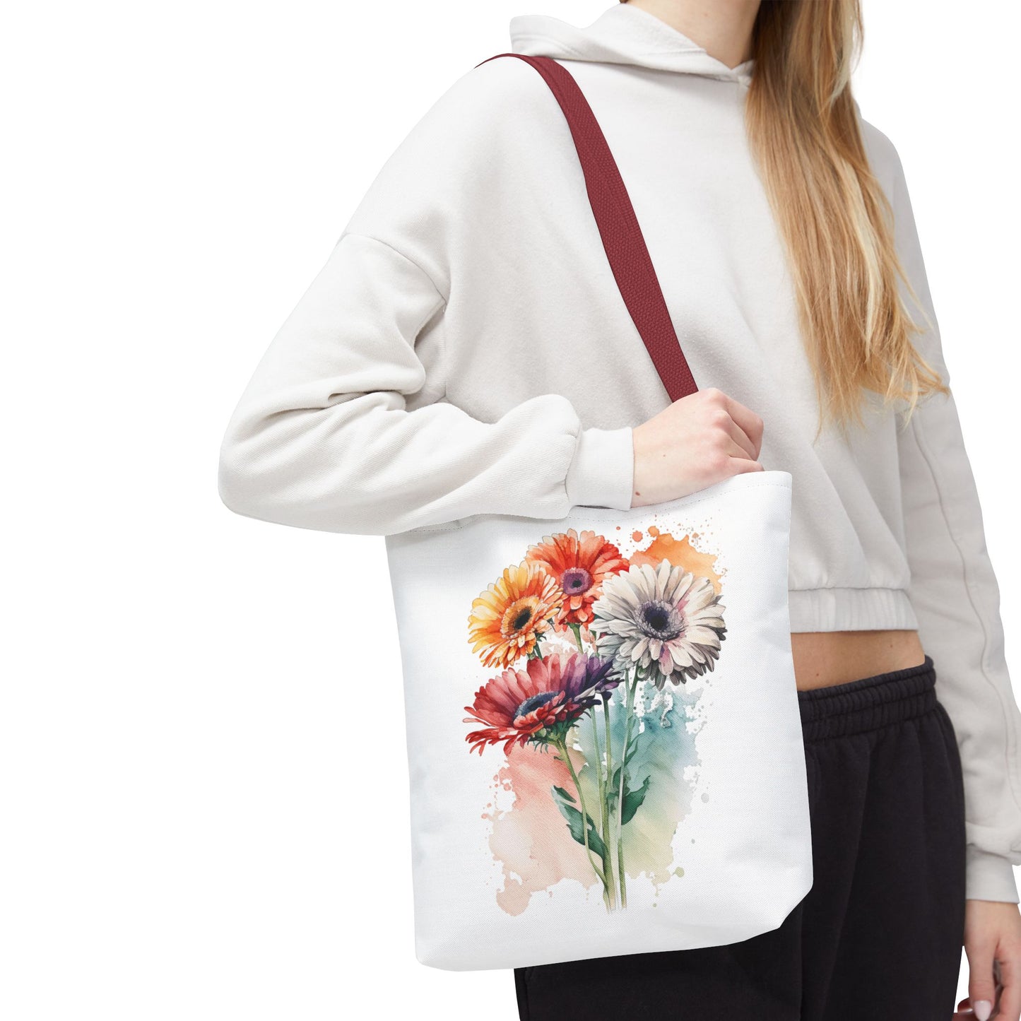 Floral Watercolor Tote Bag — Colorful Gerbera Bouquet All-Over Print