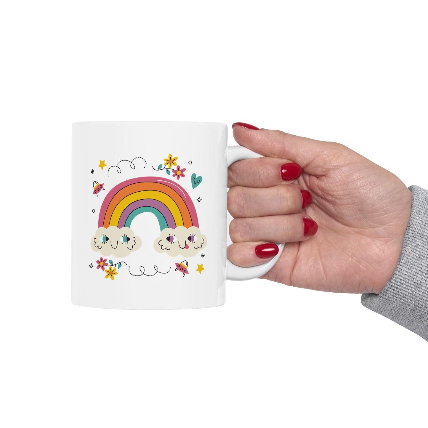 Rainbow Cloud Ceramic Mug – Cute Kawaii Rainbow & Stars Coffee Cup (11oz, 15oz)