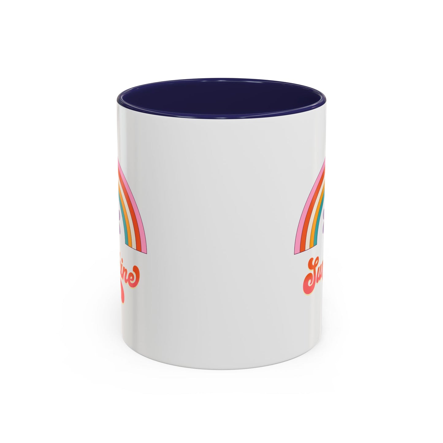 Sunshine Rainbow Accent Coffee Mug — Retro Flower 70s Vibe