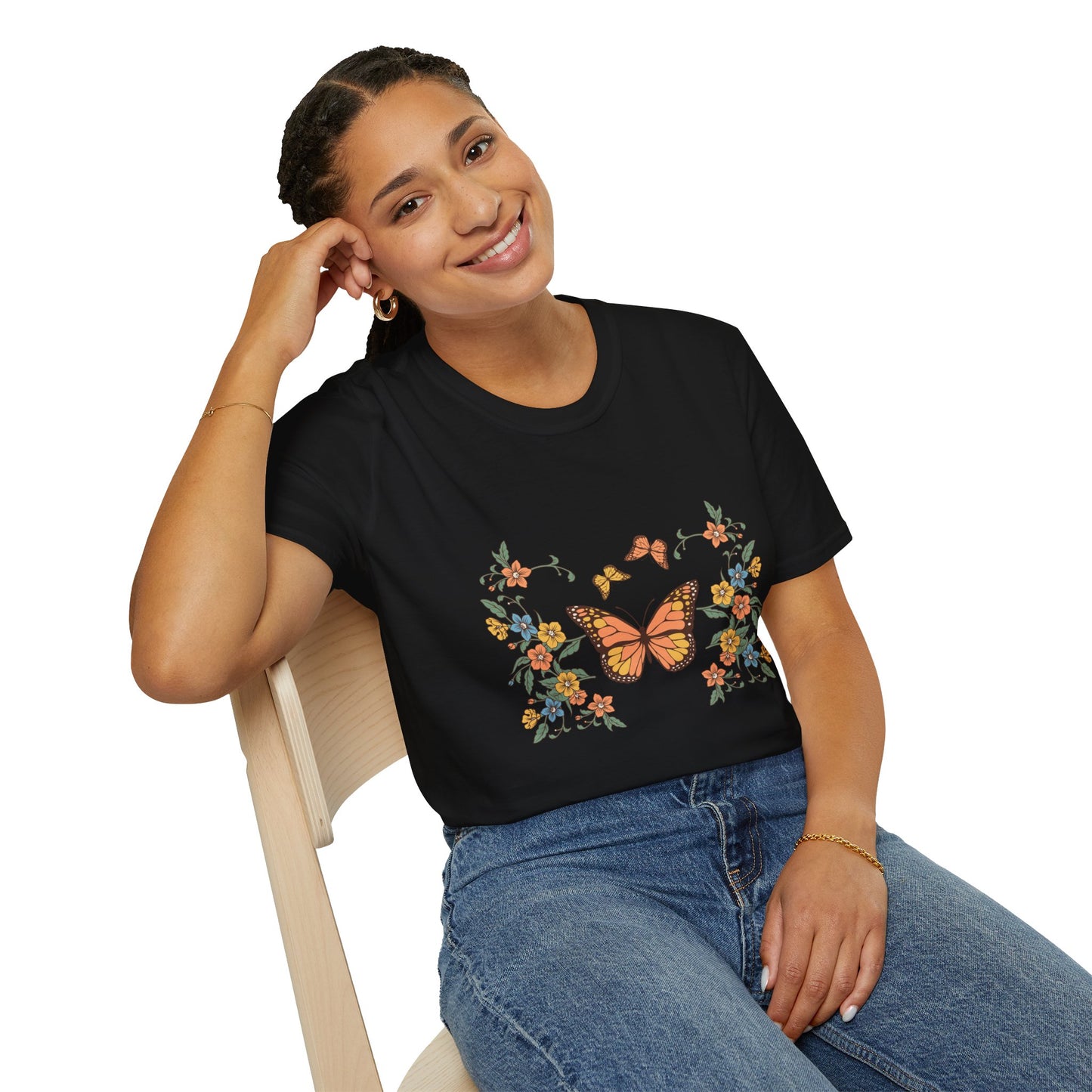 Monarch Butterfly Floral Tee — Vintage Botanical Butterfly T-Shirt