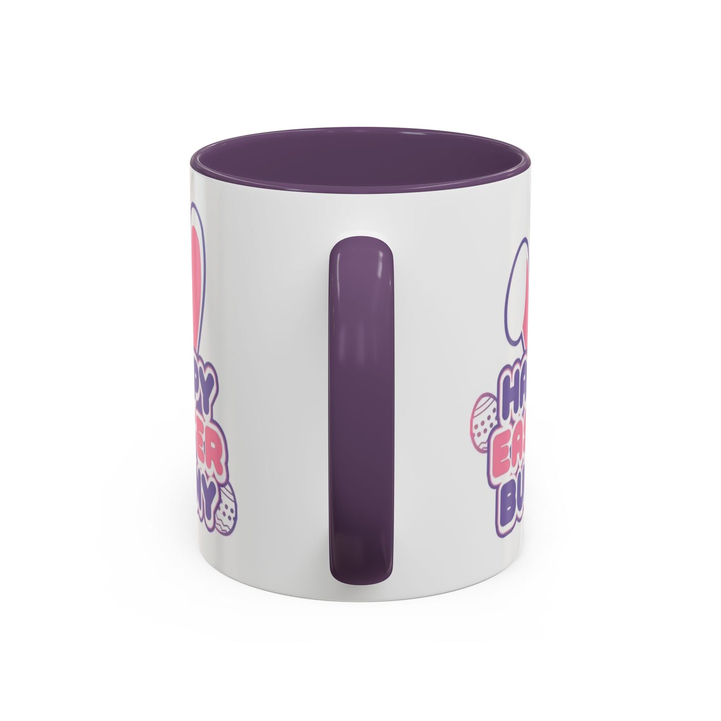 Happy Easter Bunny Accent Coffee Mug — Pink Interior 11/15oz, Cute Holiday Gift