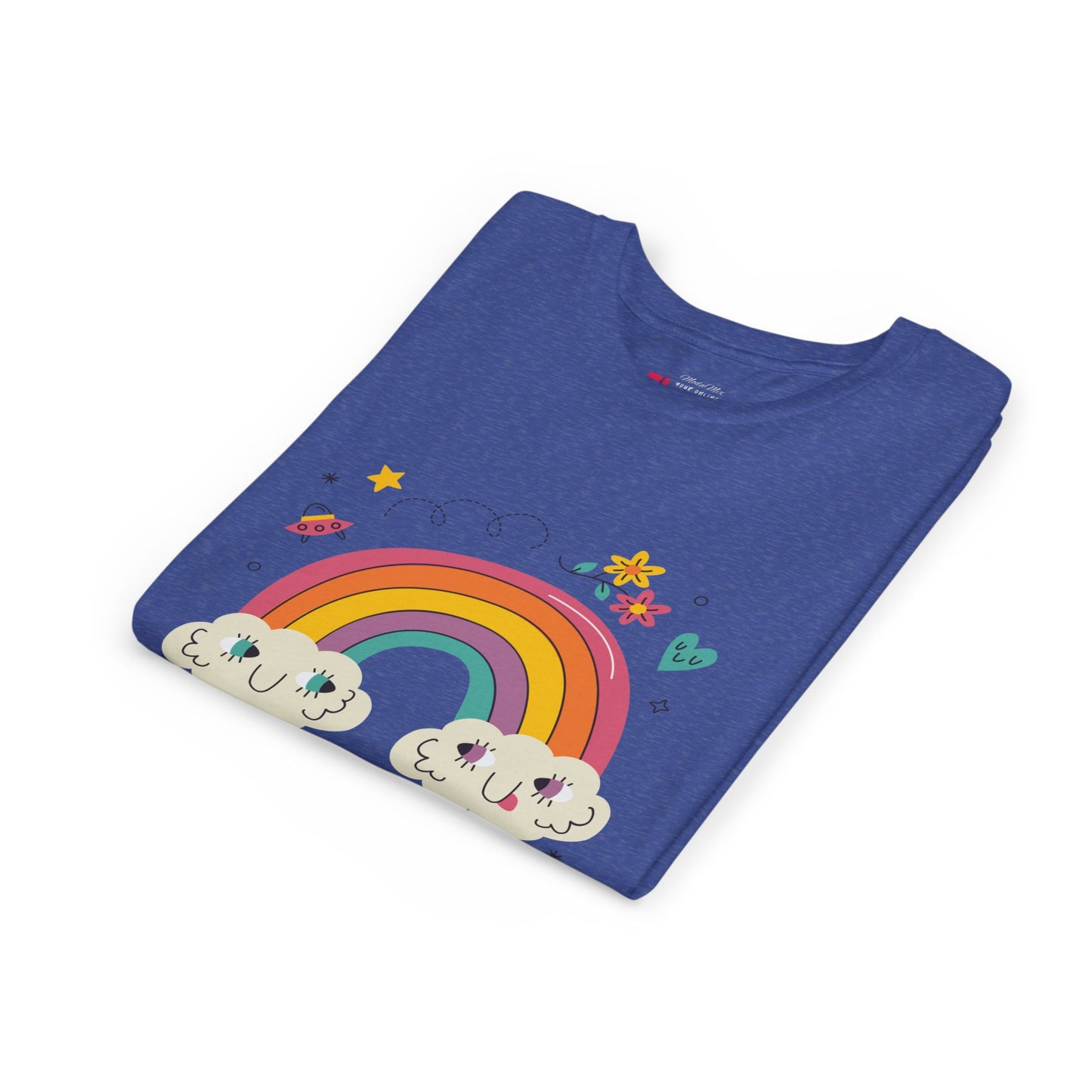 Youth Rainbow Tee — Cute Smiling Clouds & Rainbow Kids Shirt