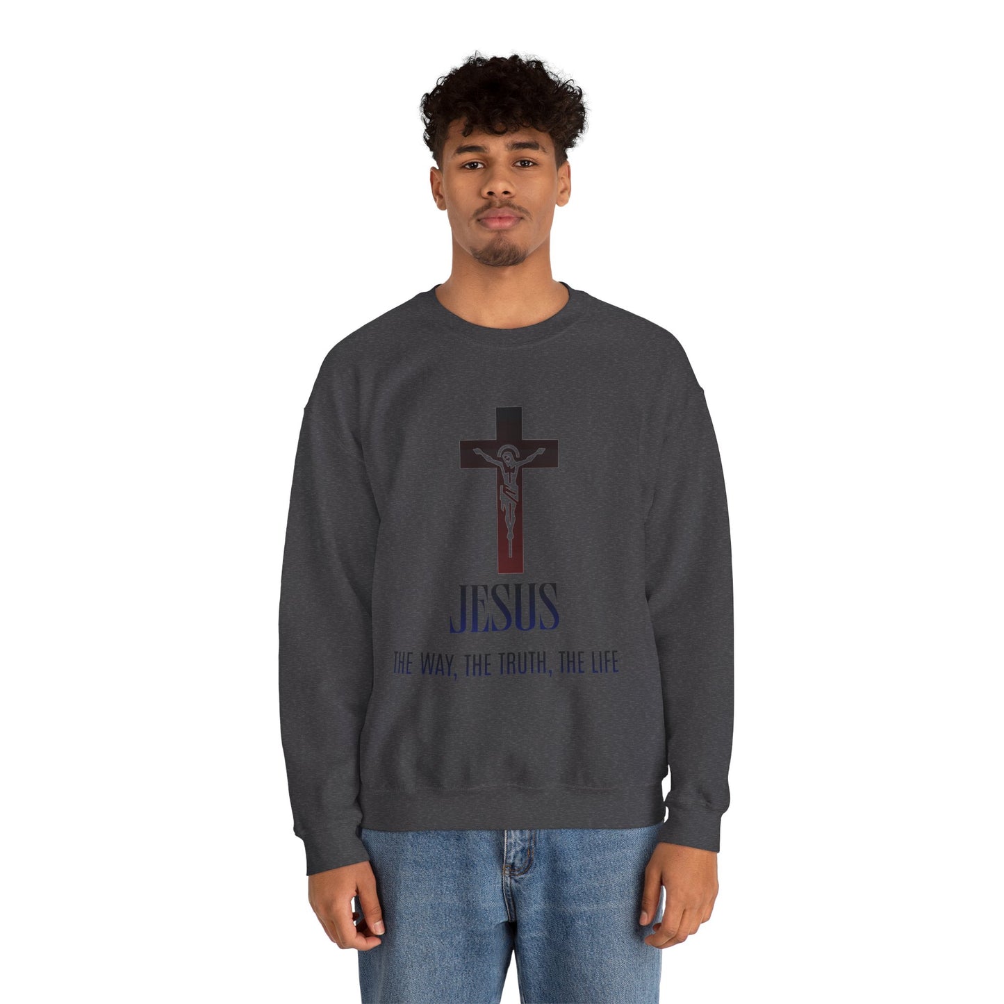 Jesus Cross Crewneck Sweatshirt — "The Way, The Truth, The Life" Christian Pullover
