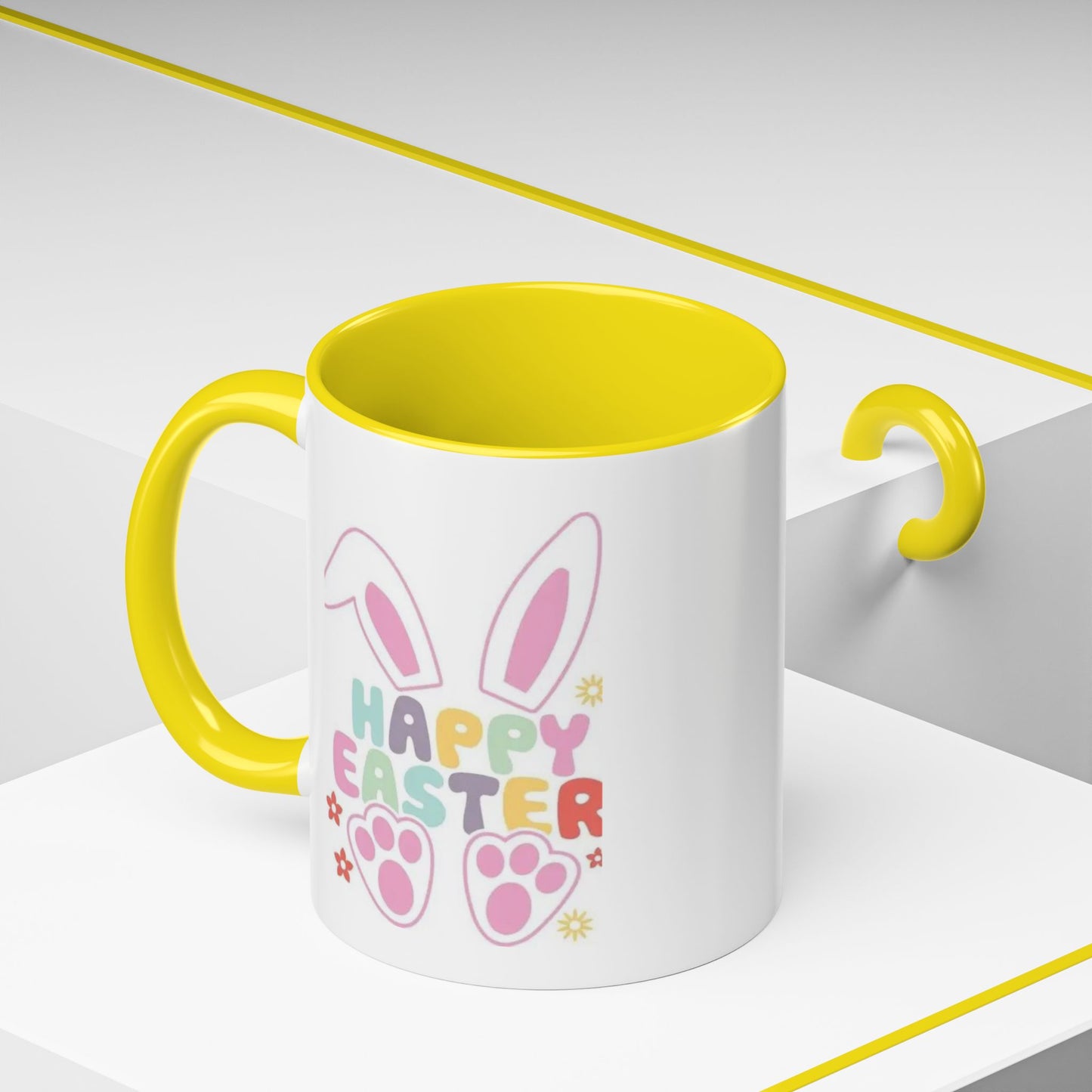 Happy Easter Bunny Accent Coffee Mug — Pink Interior 11/15oz