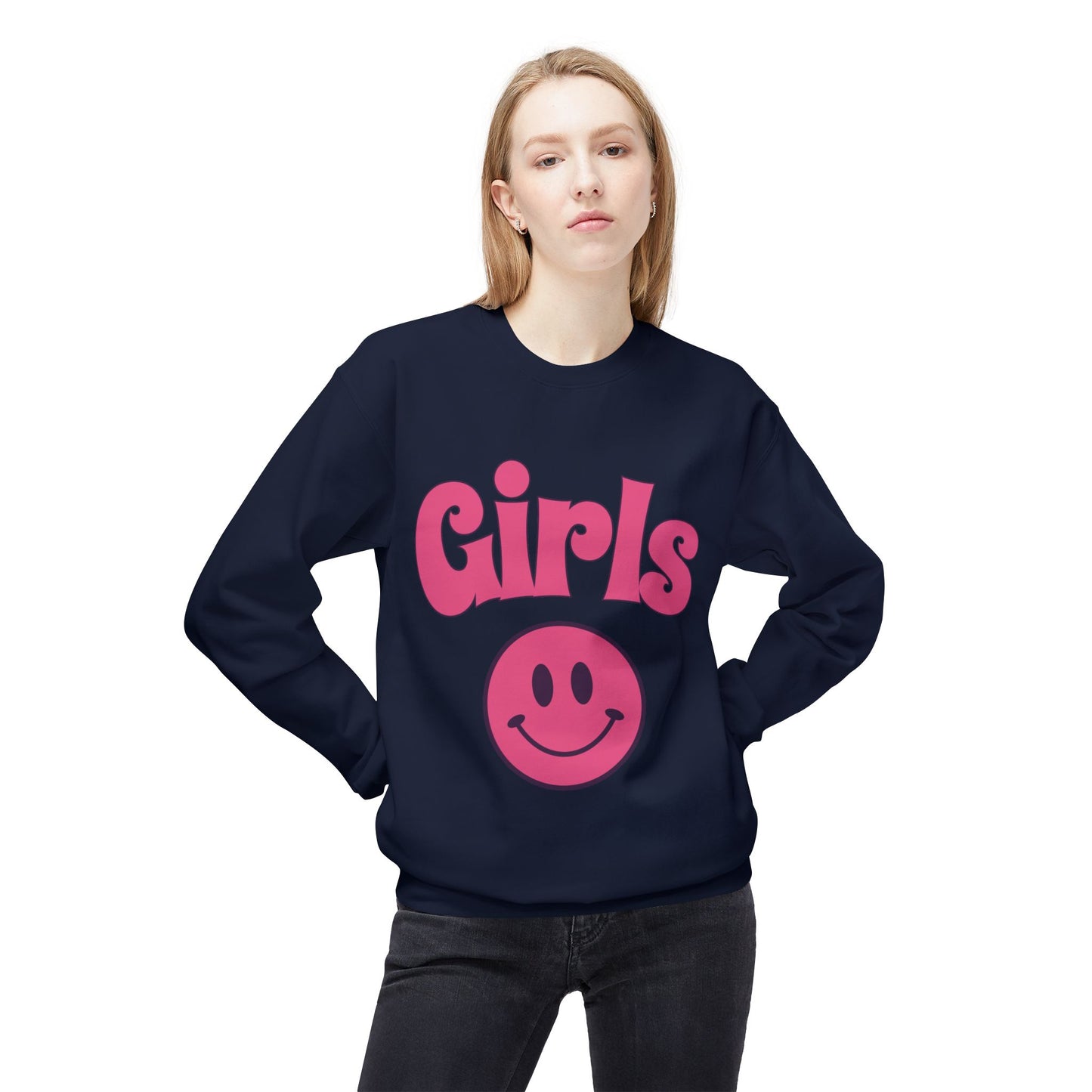 Girls Smiley Crewneck Sweatshirt – Retro Pink Logo