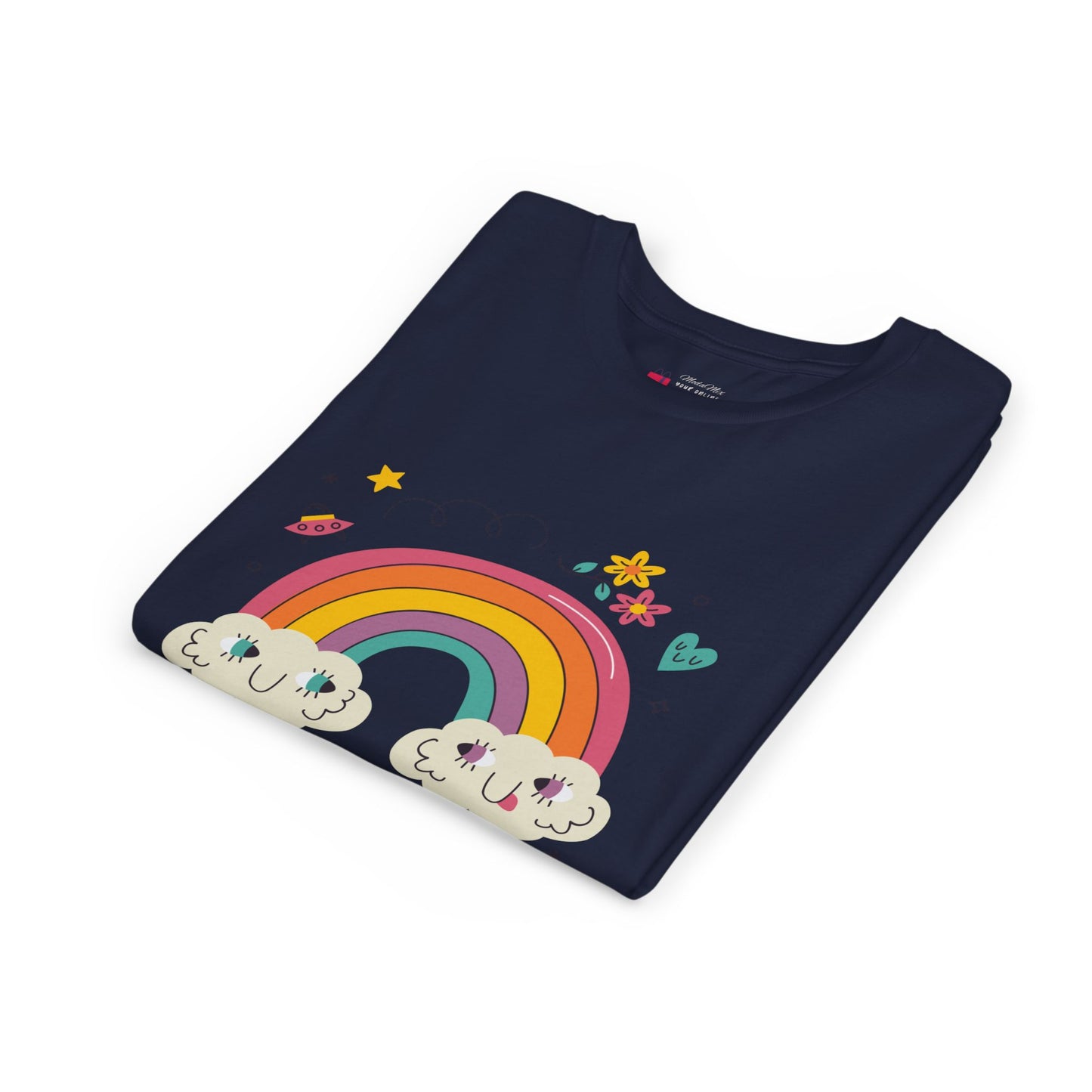 Youth Rainbow Tee — Cute Smiling Clouds & Rainbow Kids Shirt