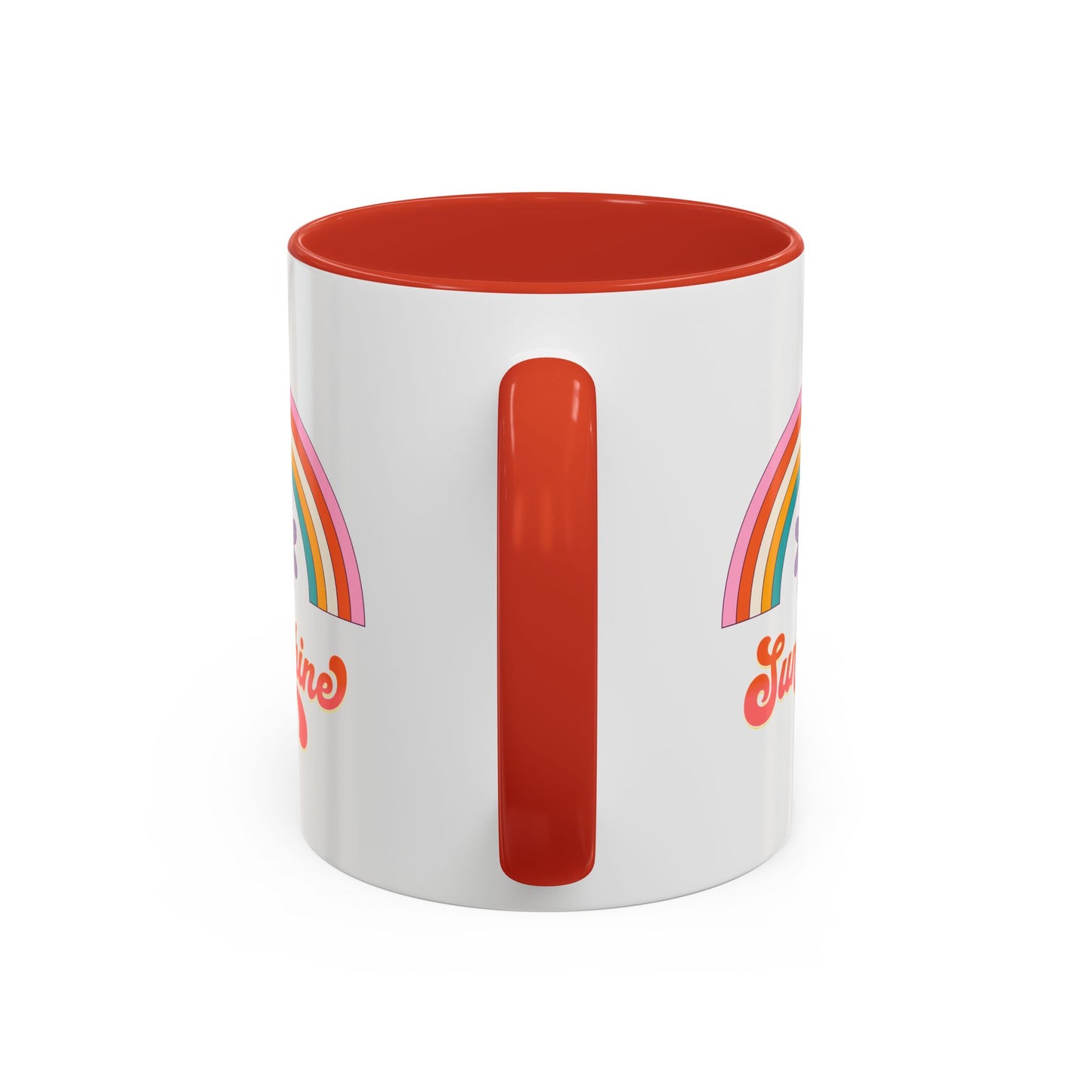 Sunshine Rainbow Accent Coffee Mug — Retro Flower 70s Vibe