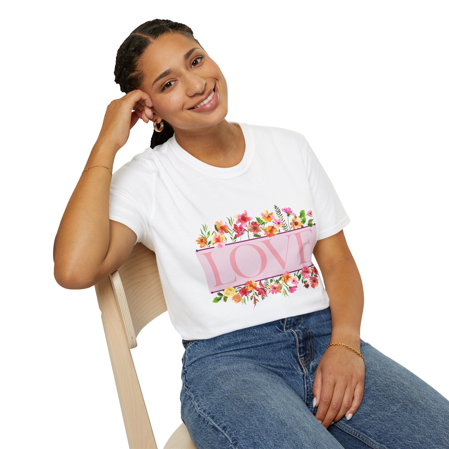 Love Floral T-Shirt — Pink "LOVE" Graphic Tee for Women & Gifts