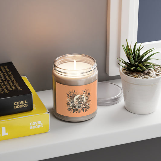 Vintage Moon & Florals Soy Candle — 9oz Scented Jar with White Lid
