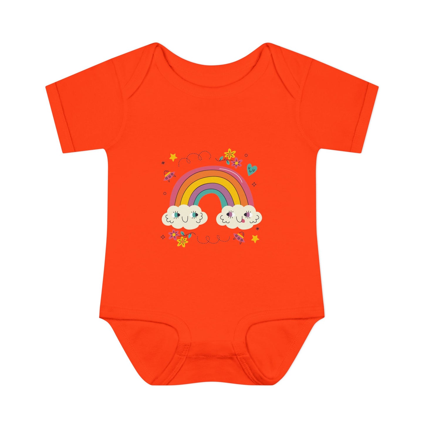 Baby Bodysuit — Cute Rainbow with Smiling Clouds Infant Onesie