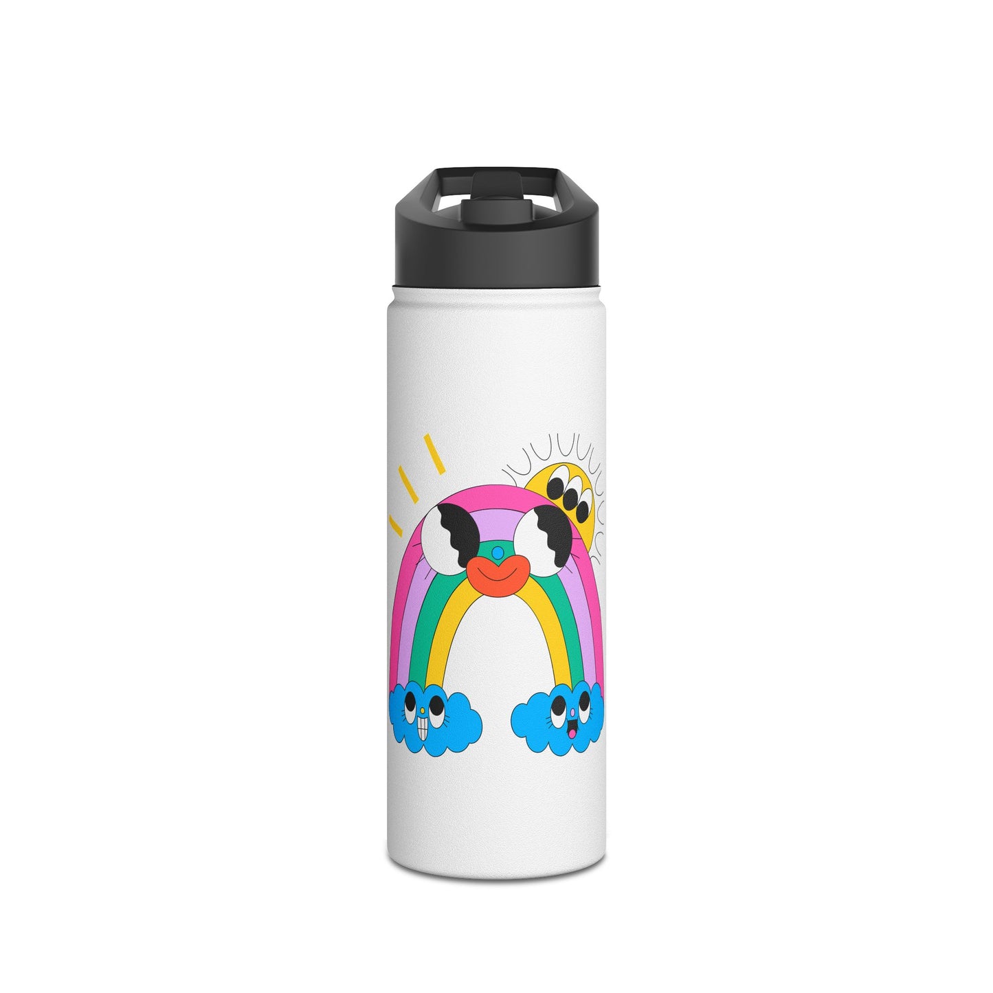 Cute Rainbow Water Bottle — Smiley Clouds & Sun Stainless Steel Bottle