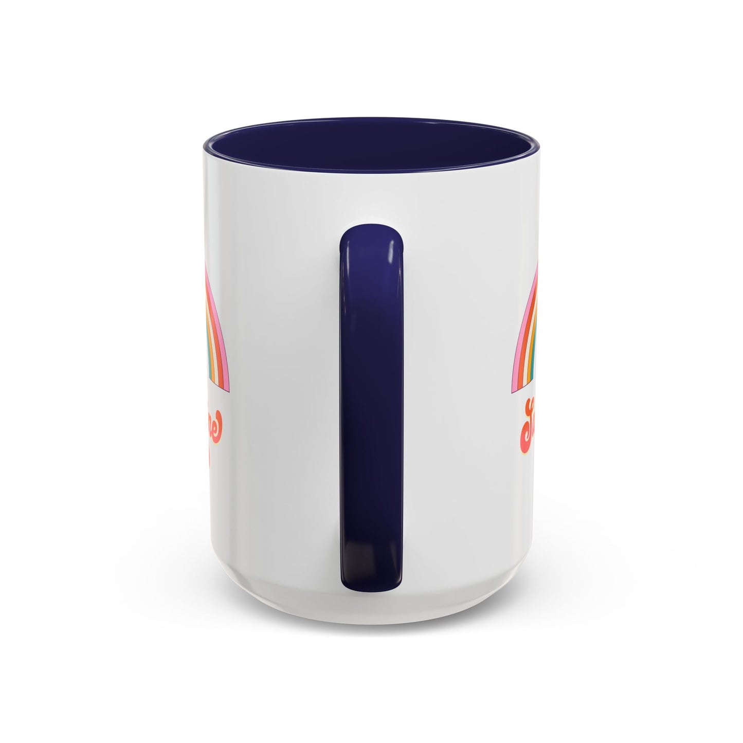 Sunshine Rainbow Accent Coffee Mug — Retro Flower 70s Vibe