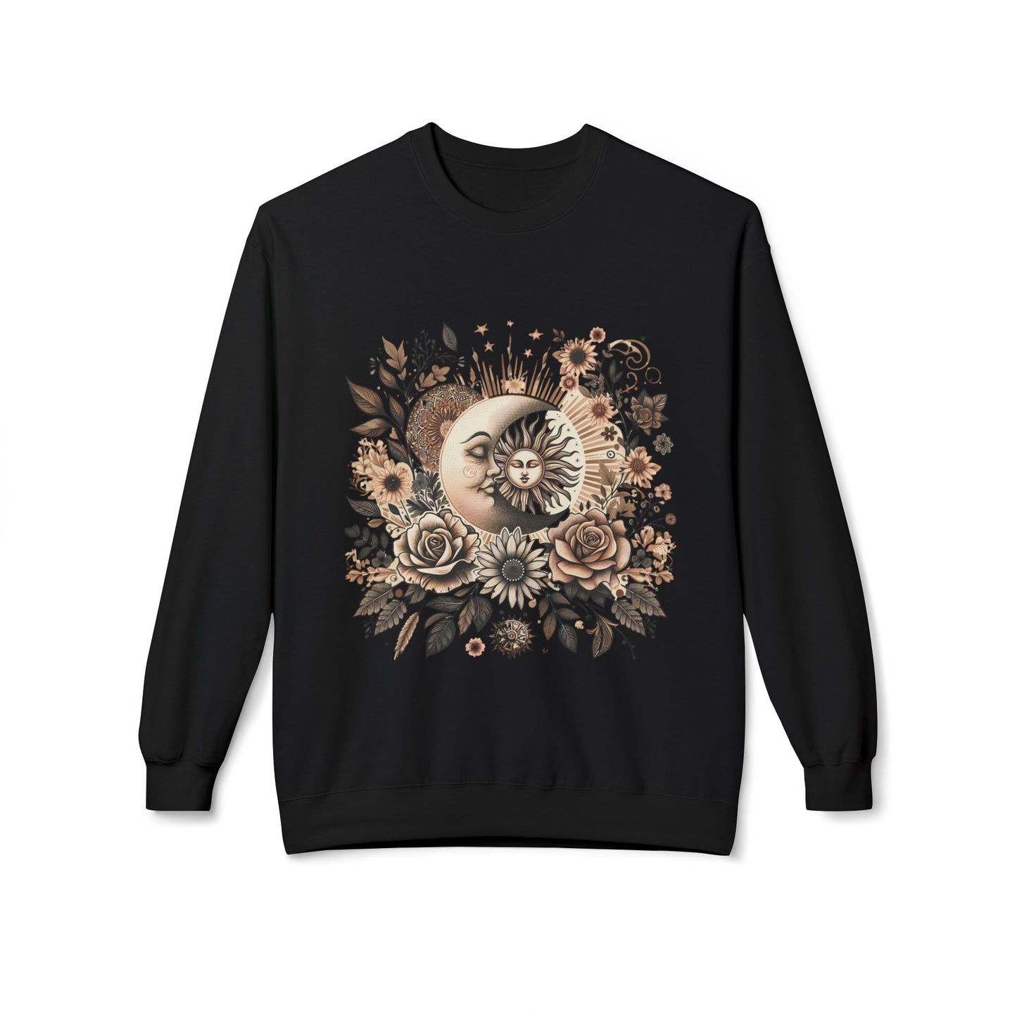 Celestial Sun & Moon Floral Crewneck Sweatshirt