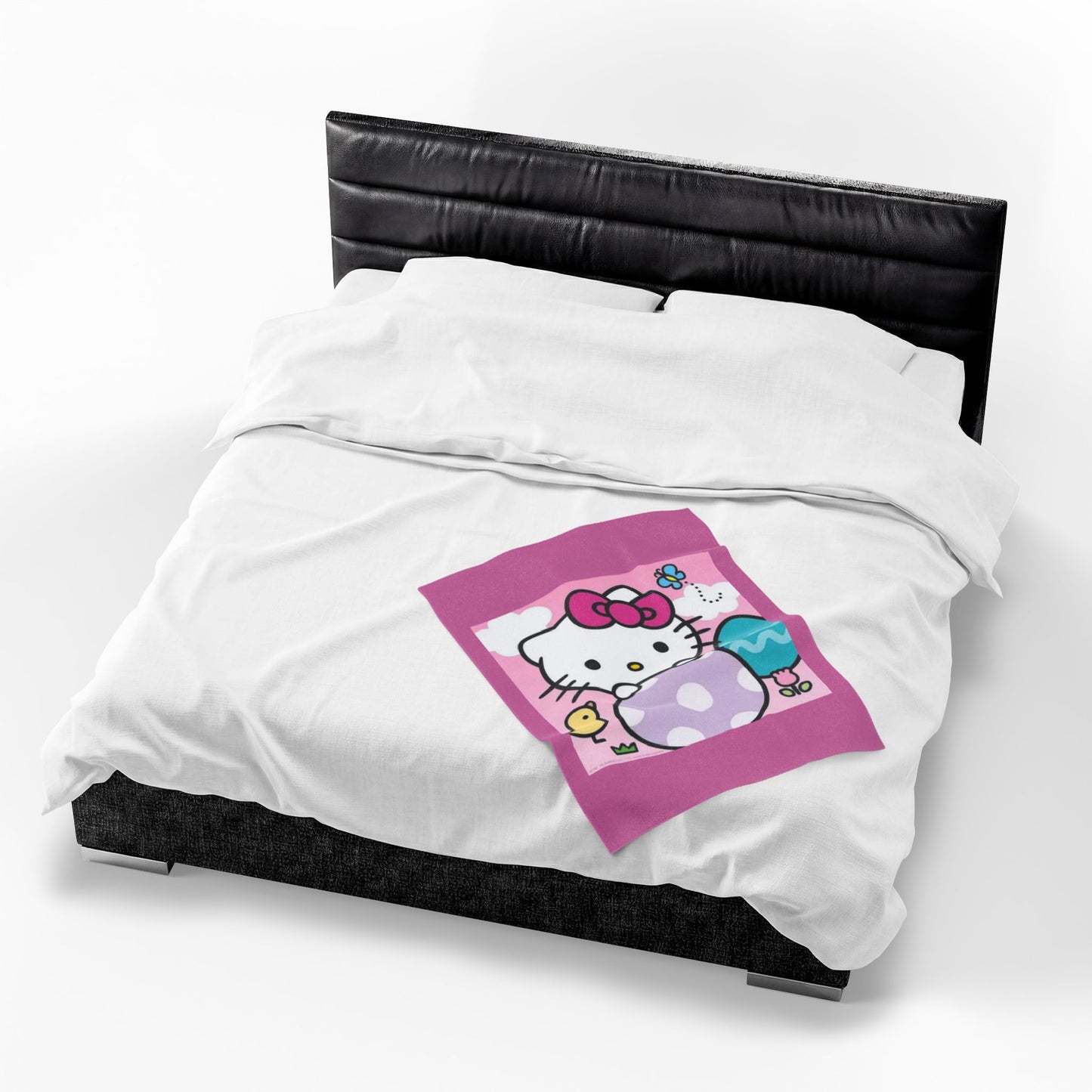Hello Kitty Easter Velveteen Plush Blanket – Cute Pink Bunny & Egg Holiday Throw