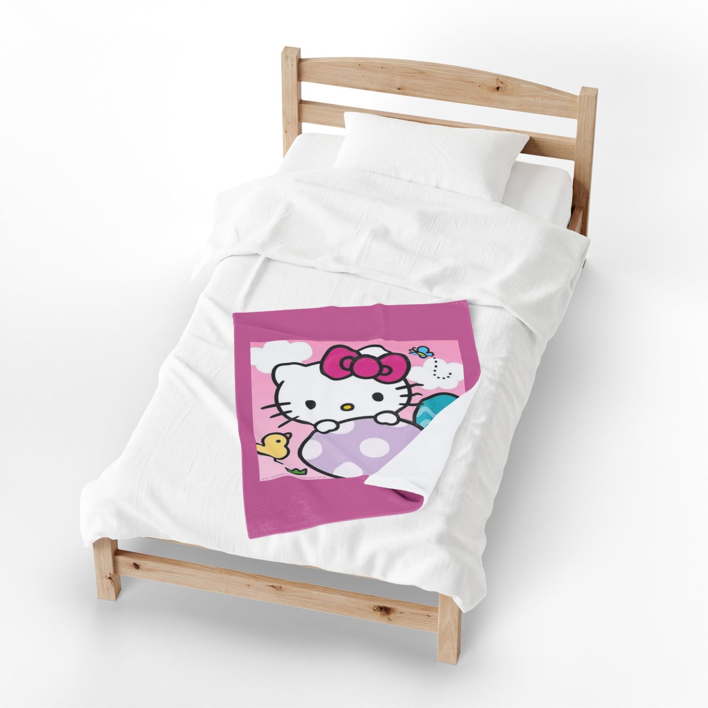 Hello Kitty Easter Velveteen Plush Blanket – Cute Pink Bunny & Egg Holiday Throw