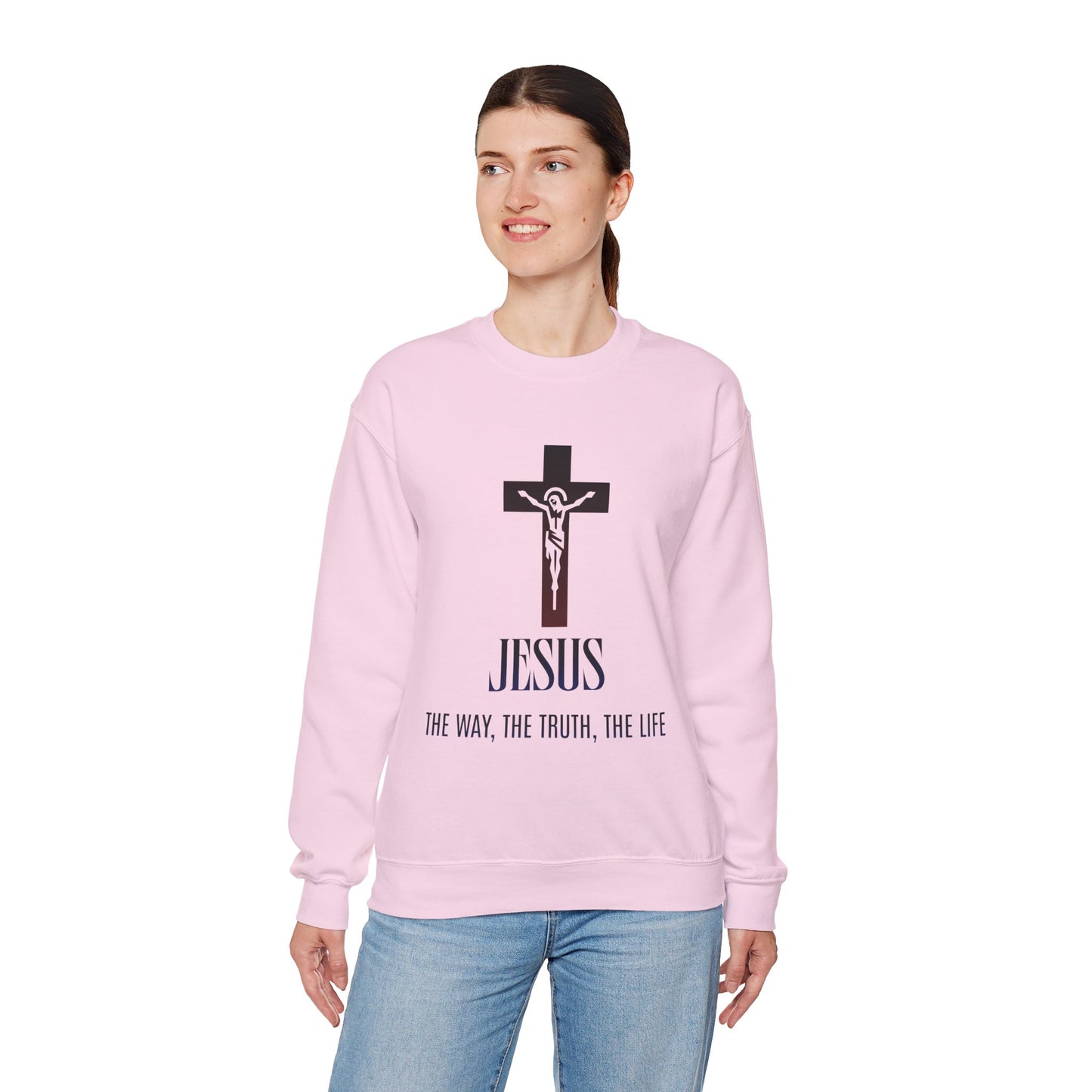 Jesus Cross Crewneck Sweatshirt — "The Way, The Truth, The Life" Christian Pullover