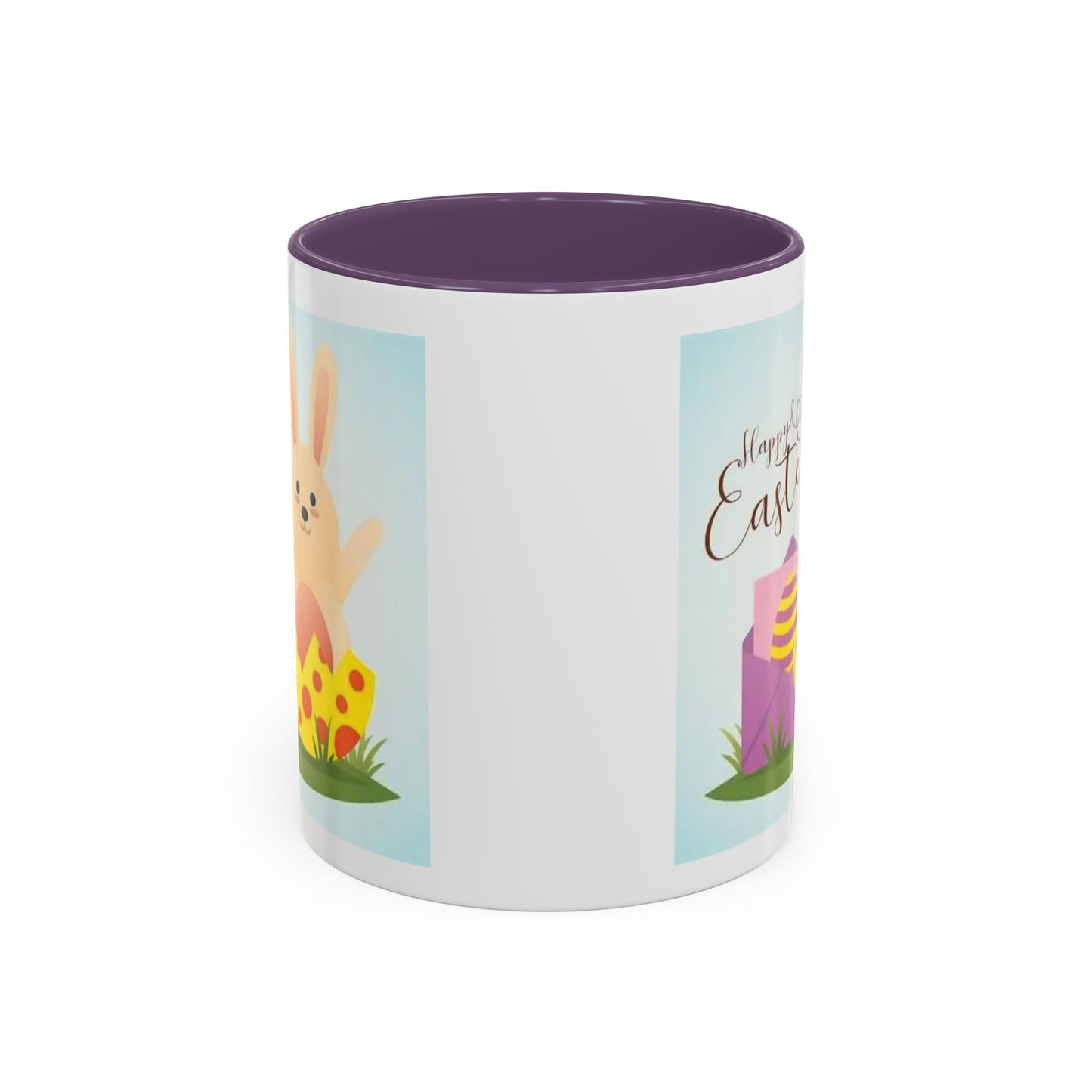 Easter Bunny Accent Coffee Mug – "Happy Easter" Spring Bunny & Egg Design (11/15oz)
