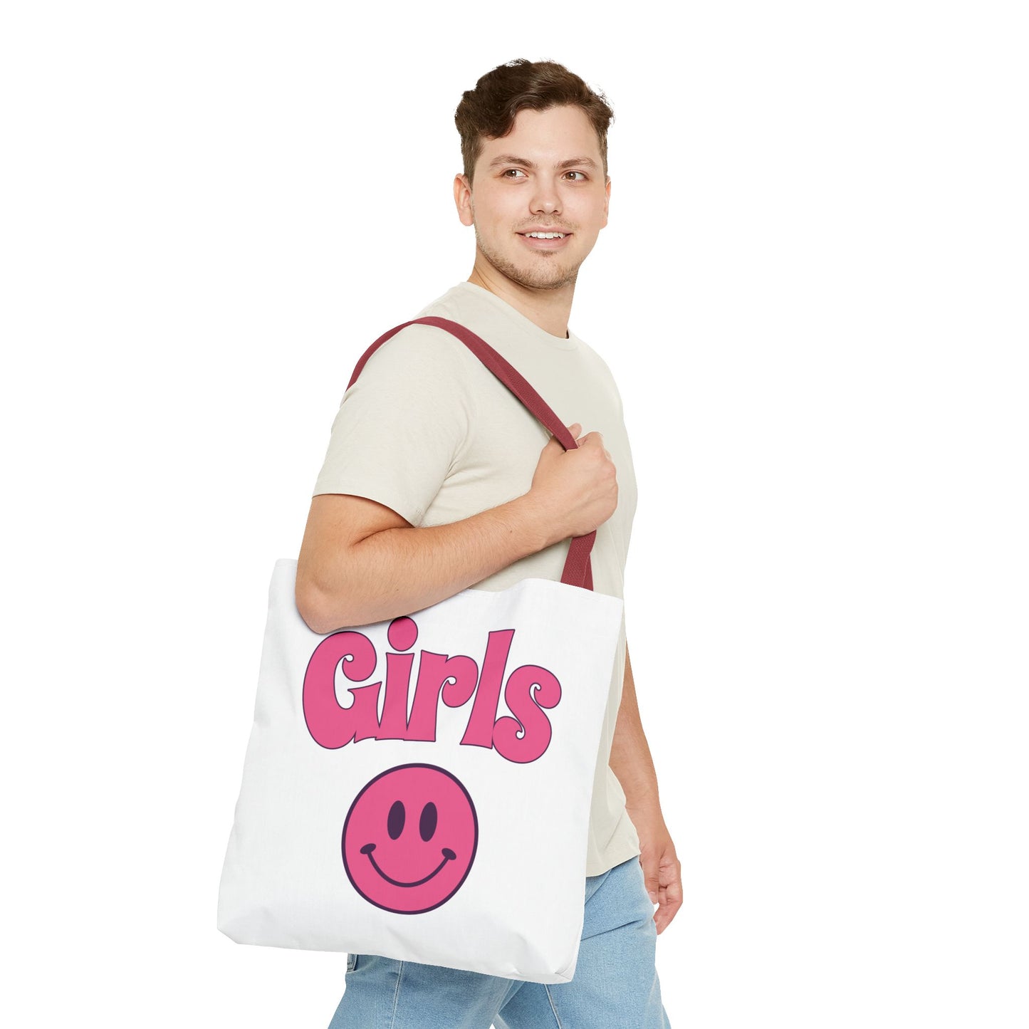 Girls Pink Smile Tote Bag — Cute Retro Smiley Shopper