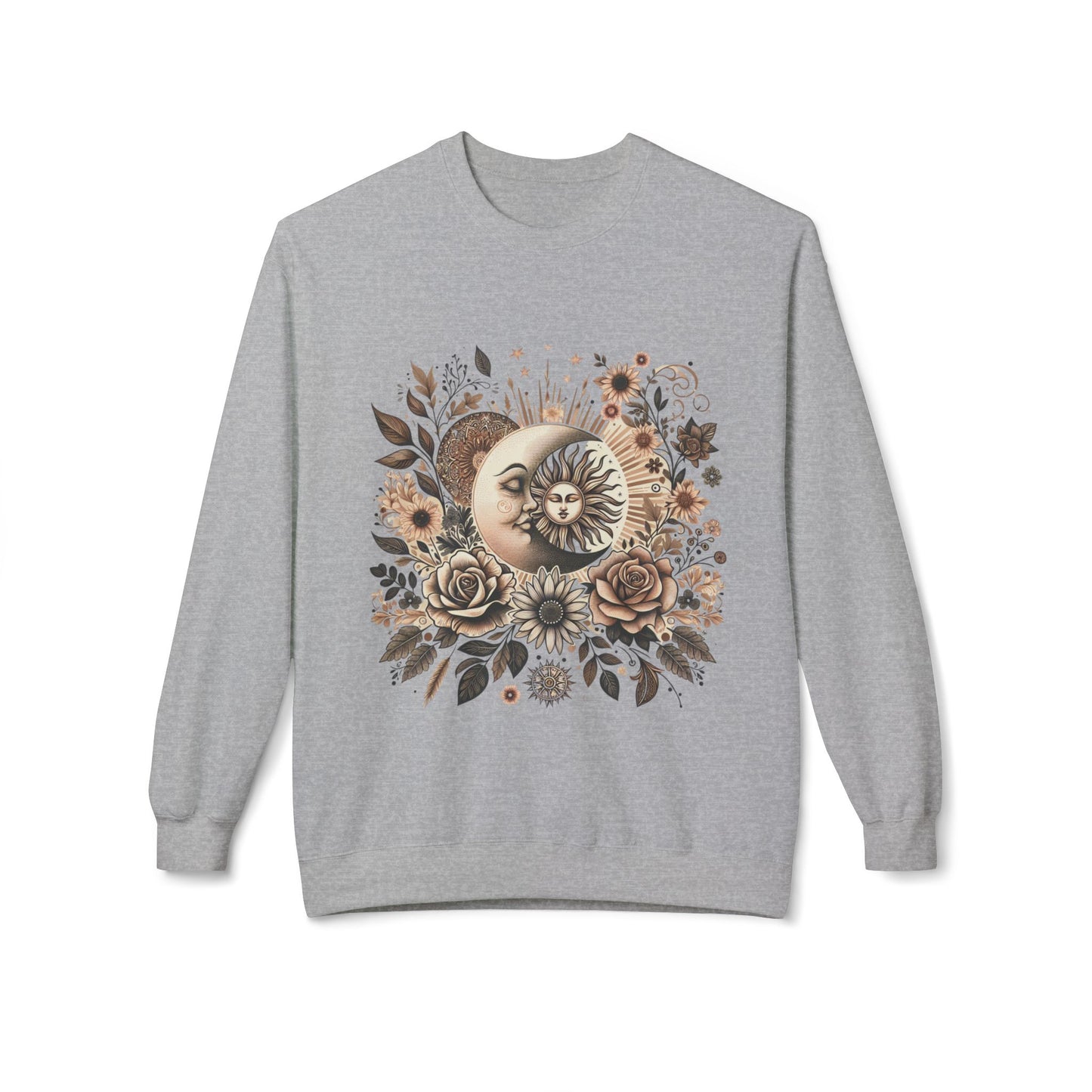 Celestial Sun & Moon Floral Crewneck Sweatshirt
